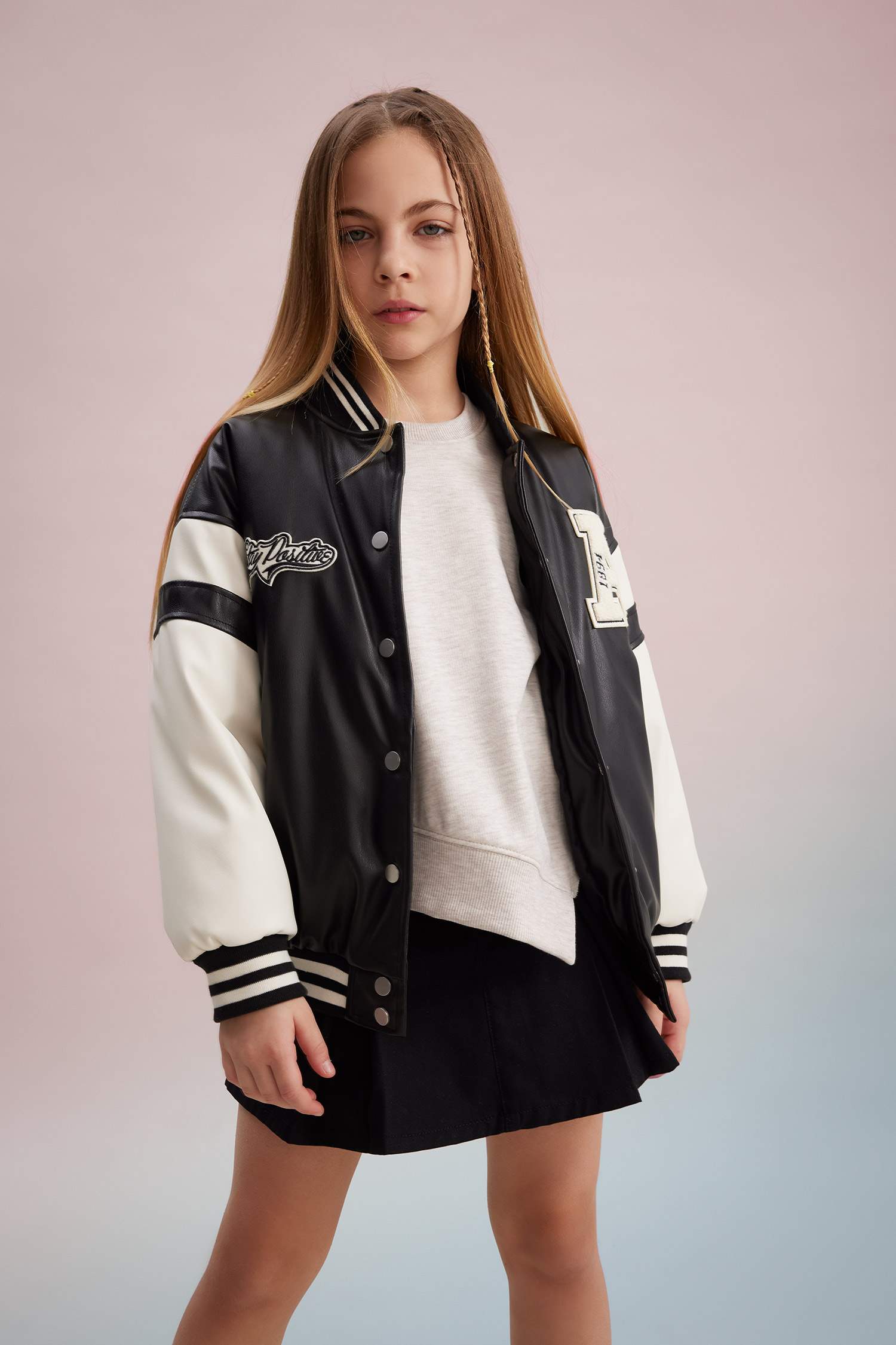 Black Girls & Teens Girl College Collar Waterproof Faux Leather