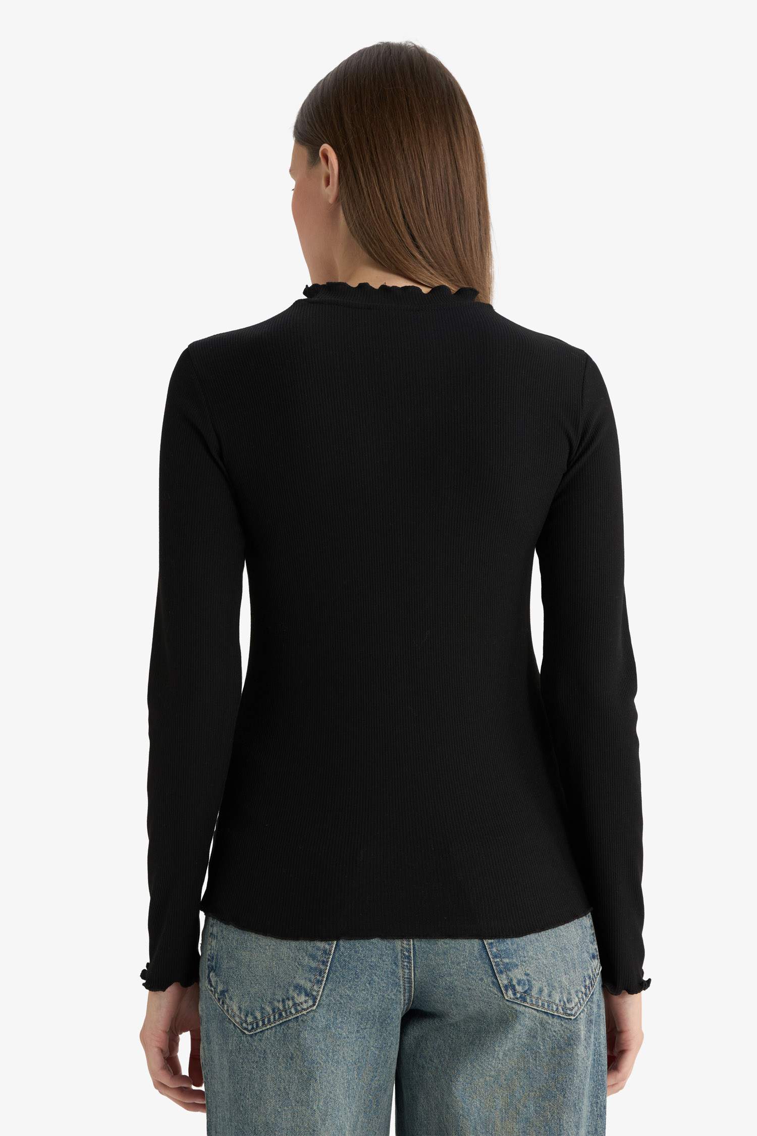 تونيكة كم طويل مضلع بياقة عالية