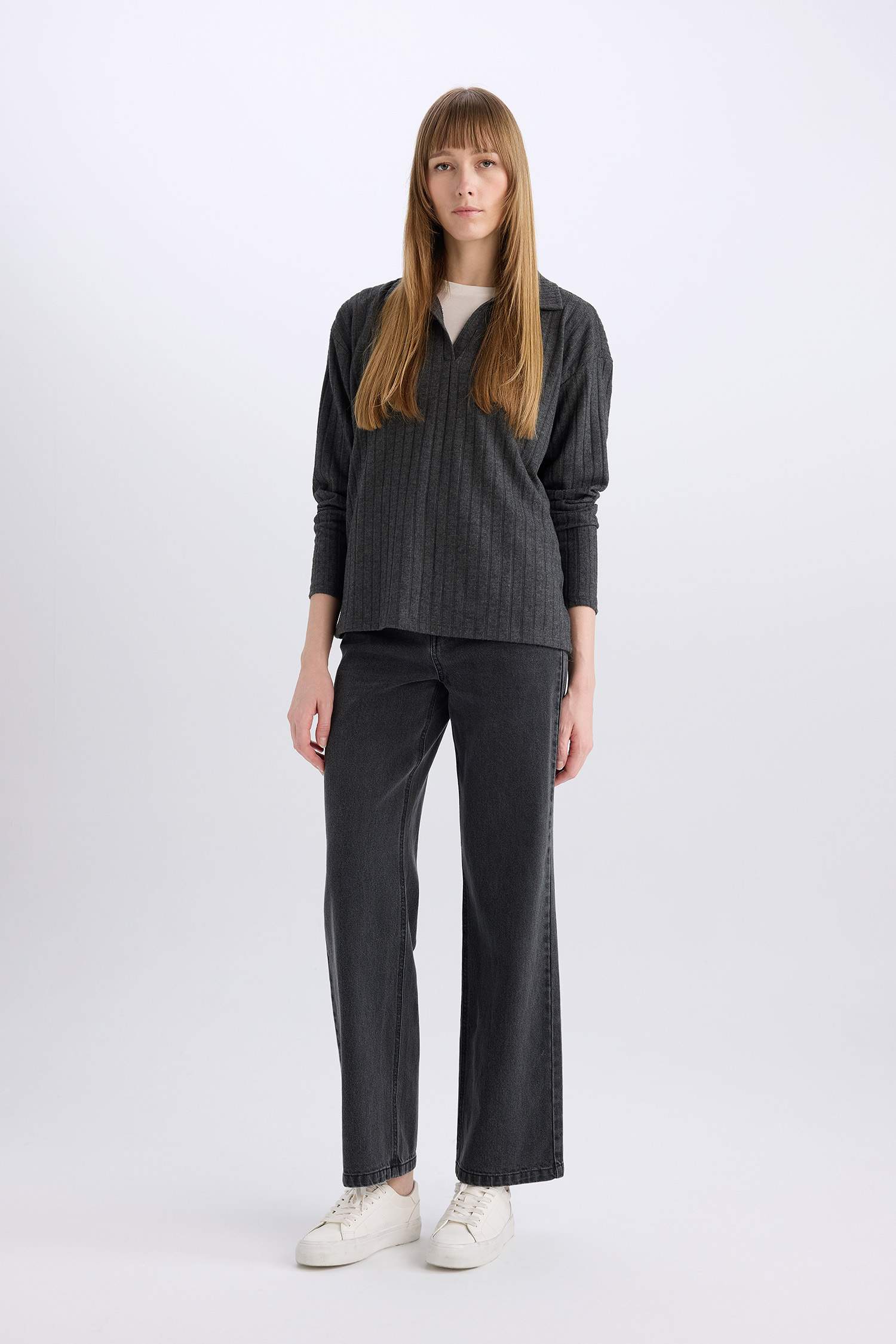 تيشيرت بولو ردن طويل مضلع قصة عادية