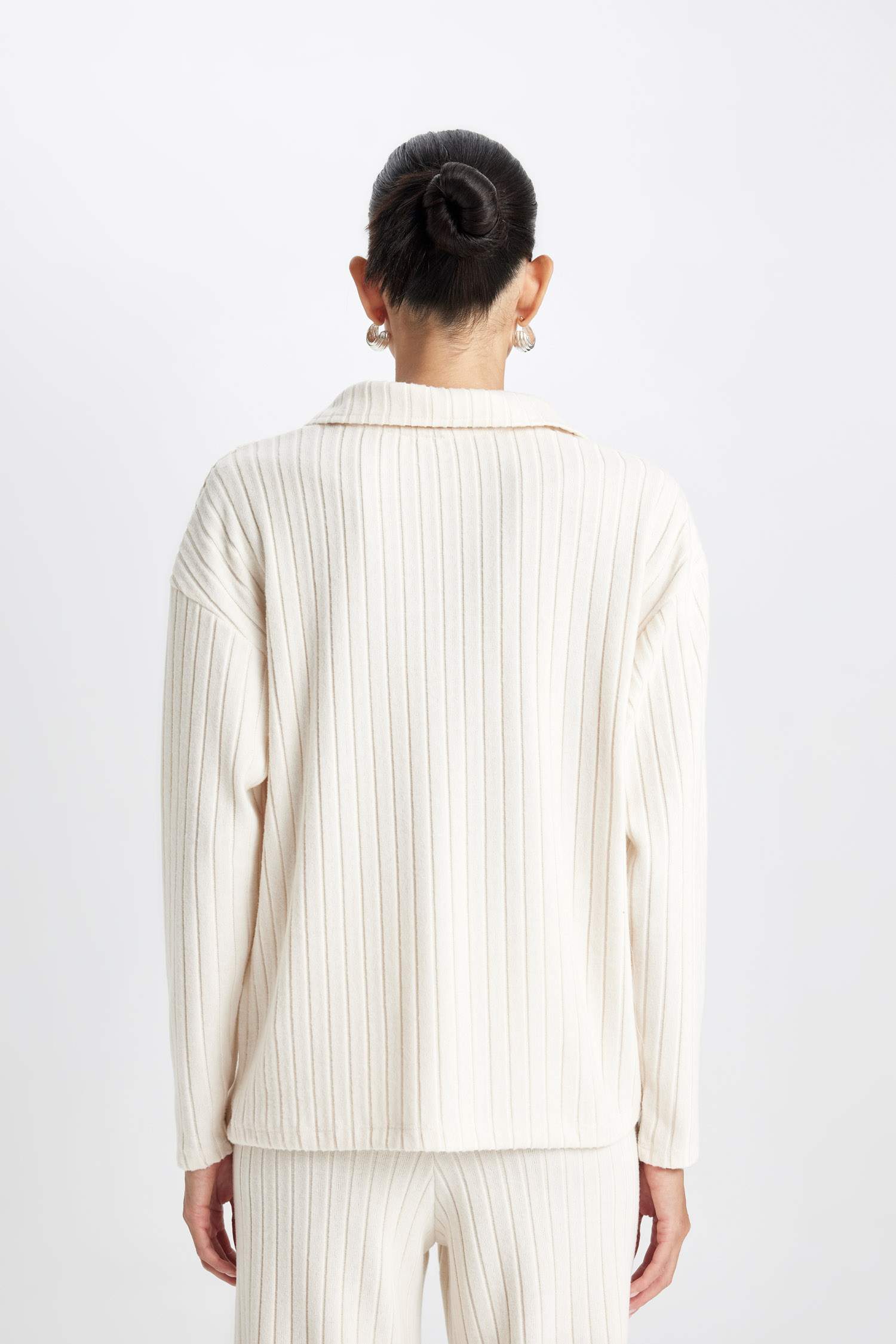 Relax Fit Polo Yaka Casual Fitilli Kaşkorse Uzun Kollu Tişört