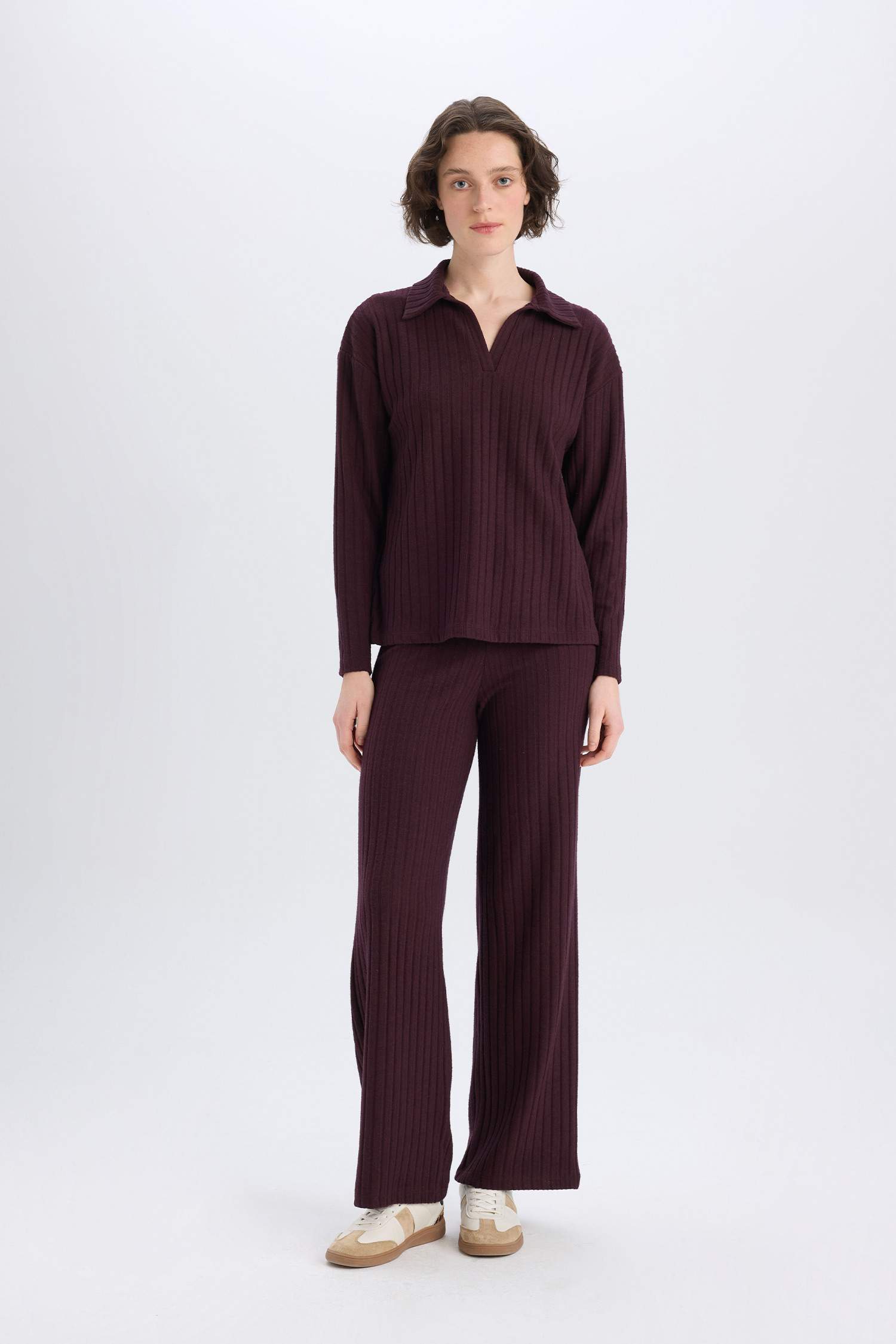 T-shirt Polo en coton côtelé à manches longues Coupe relax