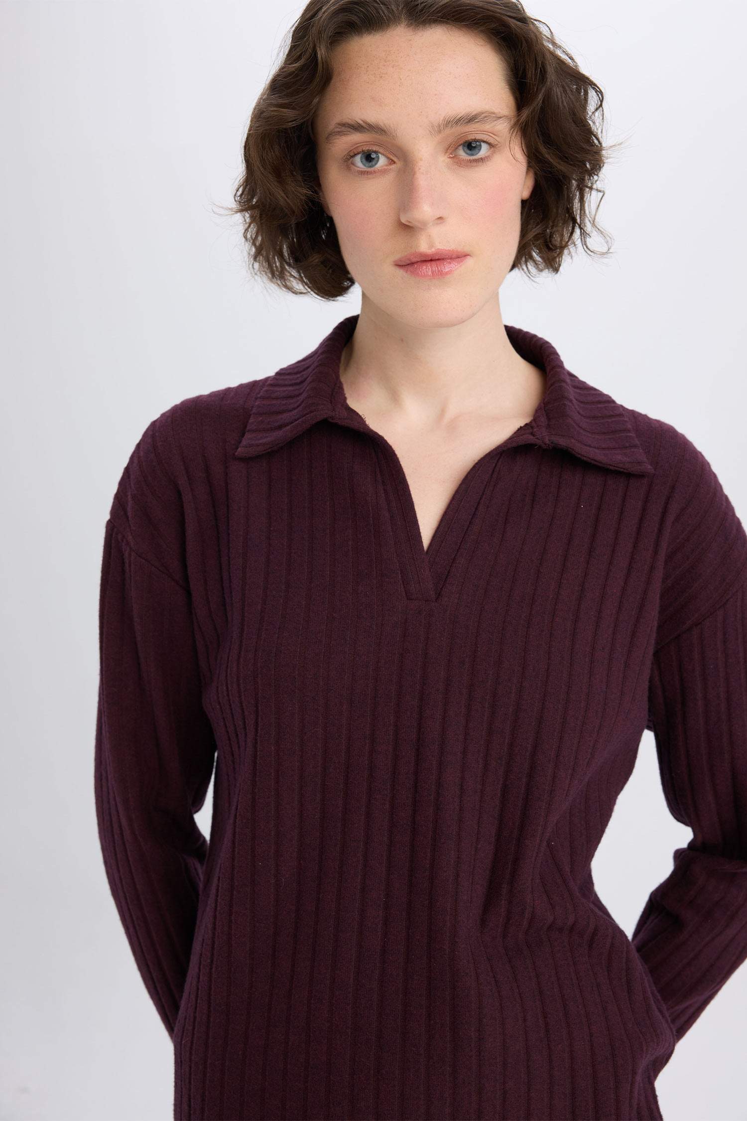 T-shirt Polo en coton côtelé à manches longues Coupe relax