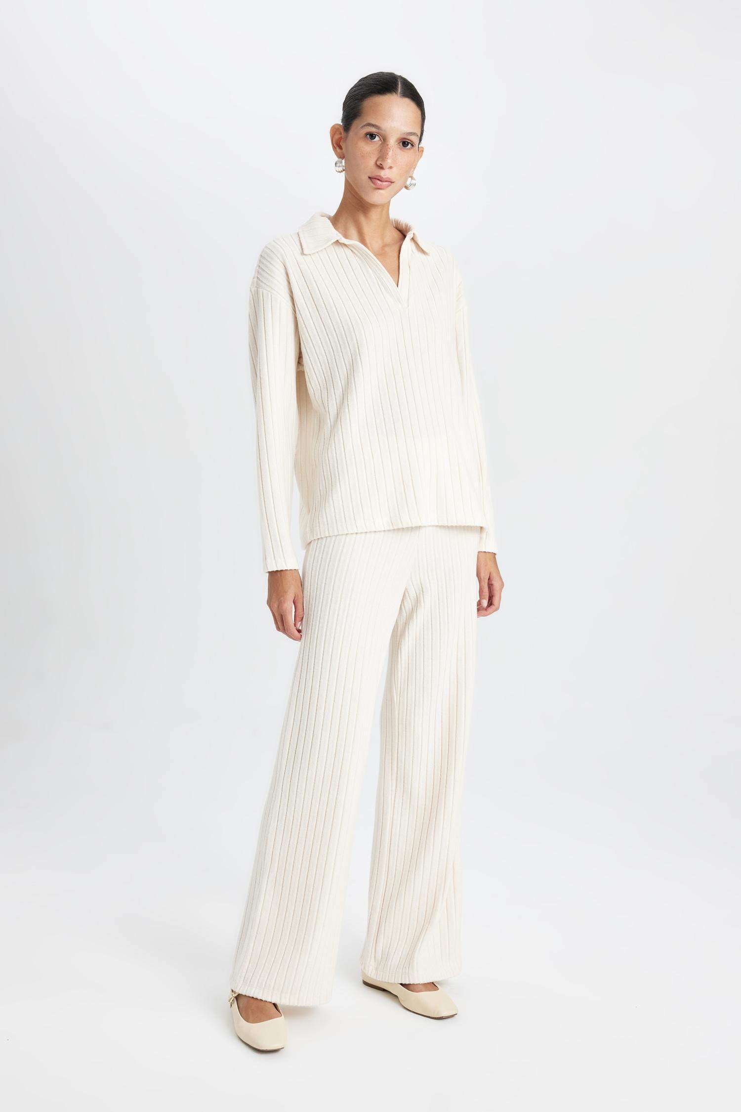 Wide Leg Geniş Paça Eşofman Altı Normal Bel Fitilli Kaşkorse Kumaş Basic Düz