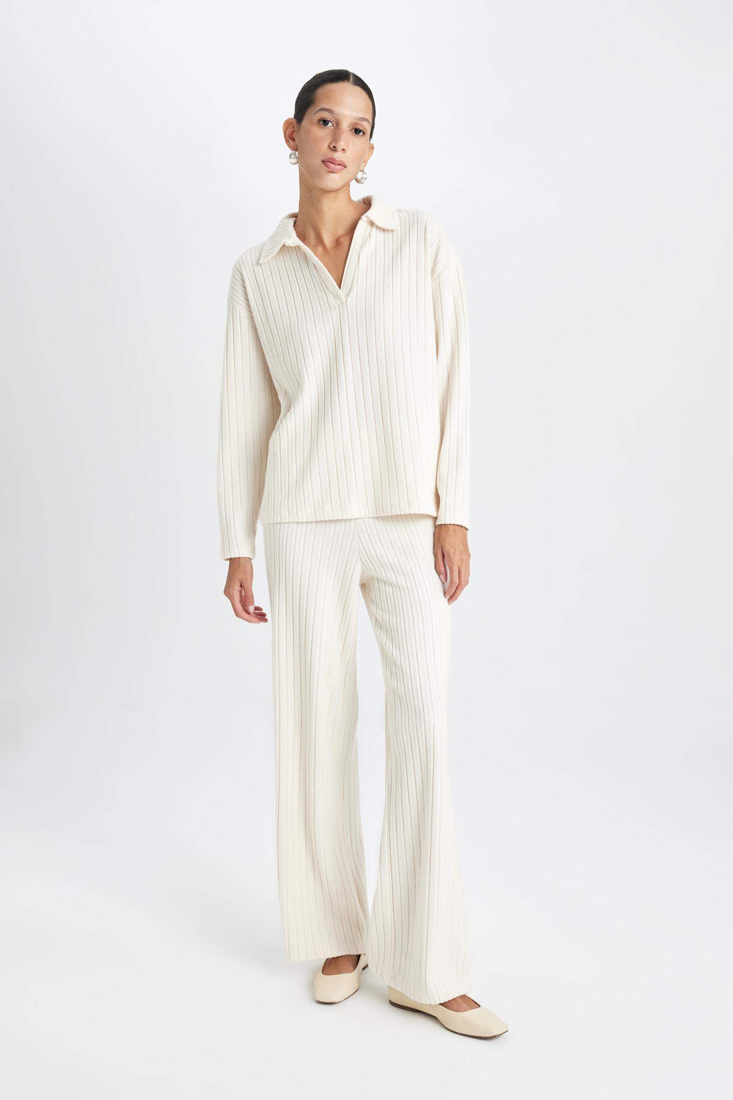 Wide Leg Geniş Paça Eşofman Altı Normal Bel Fitilli Kaşkorse Kumaş Basic Düz