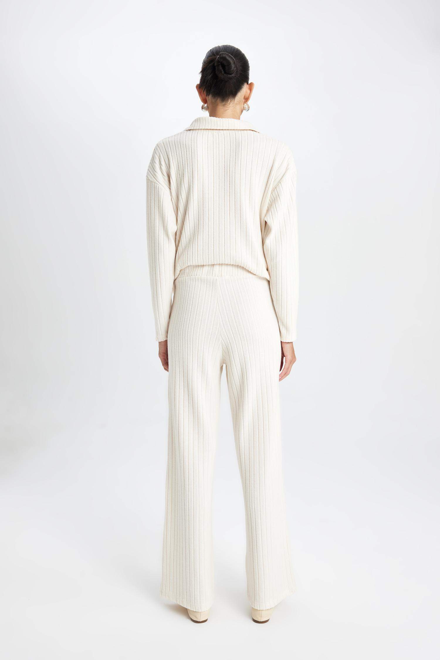 Wide Leg Geniş Paça Eşofman Altı Normal Bel Fitilli Kaşkorse Kumaş Basic Düz