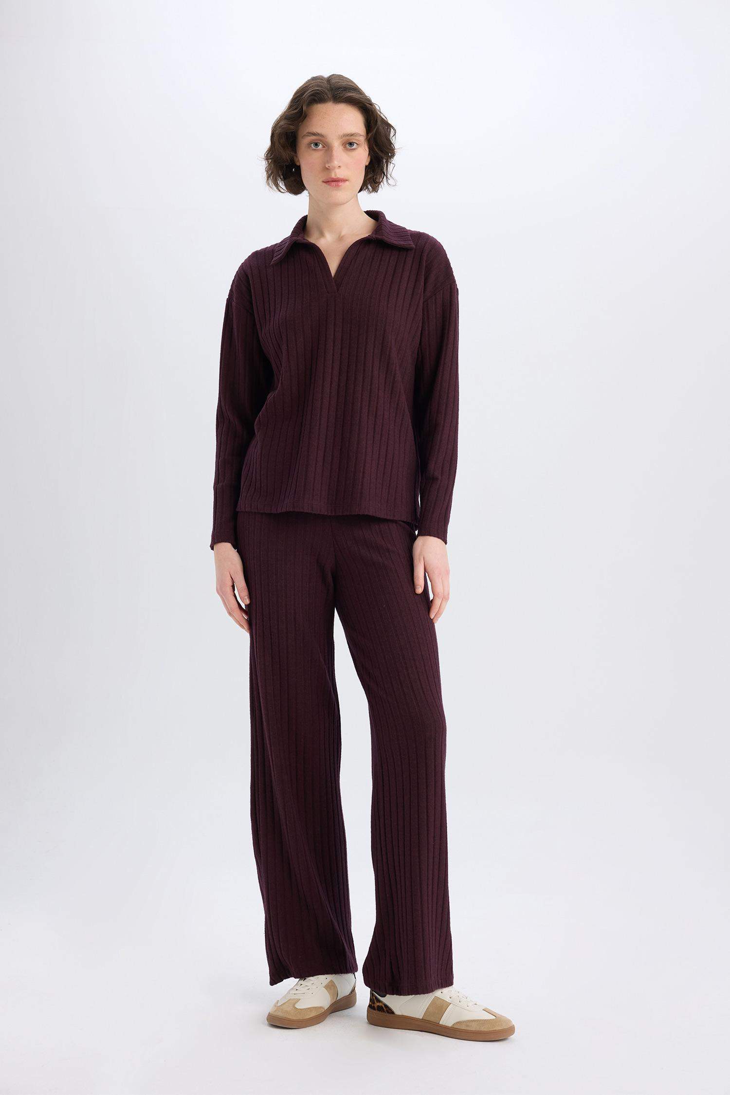 بنطلون سويت بانتس بيزك مضلع وايد ليج برجل واسع قصة عادية