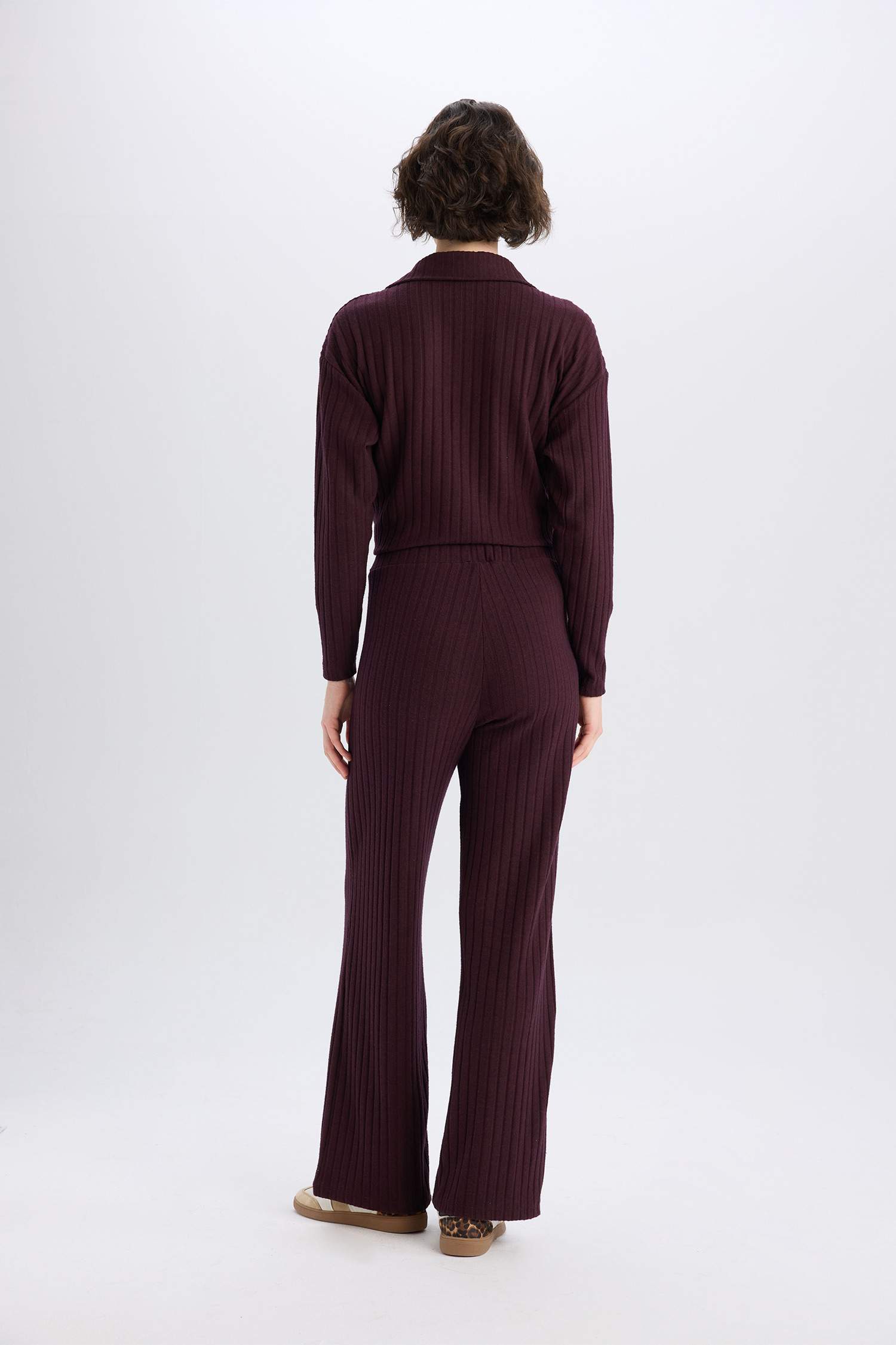 بنطلون سويت بانتس بيزك مضلع وايد ليج برجل واسع قصة عادية