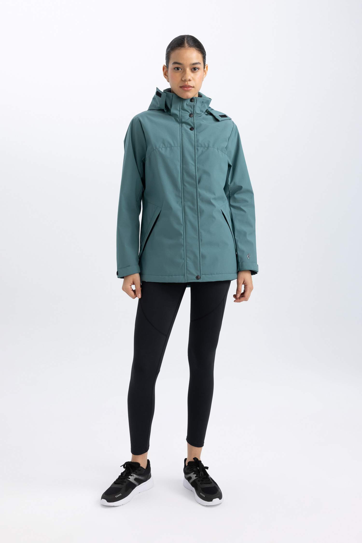 Su İtici Rüzgar Geçirmez Mont Kapüşonlu Fermuarlı Çıtçıtlı