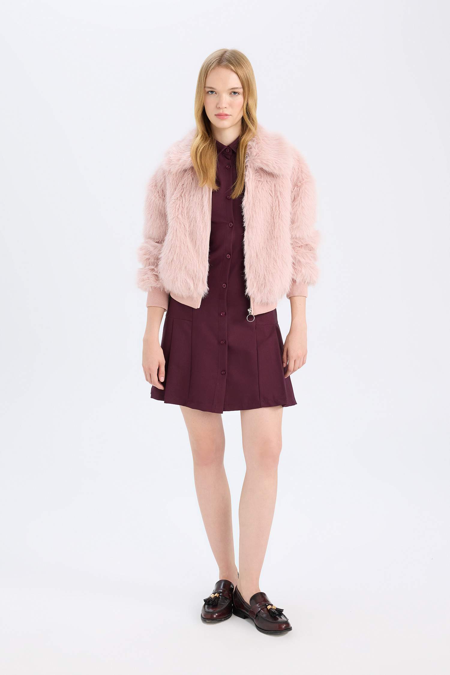 S fur jacket short (pink) Light Pink Short Fox Fur Jacket - 100