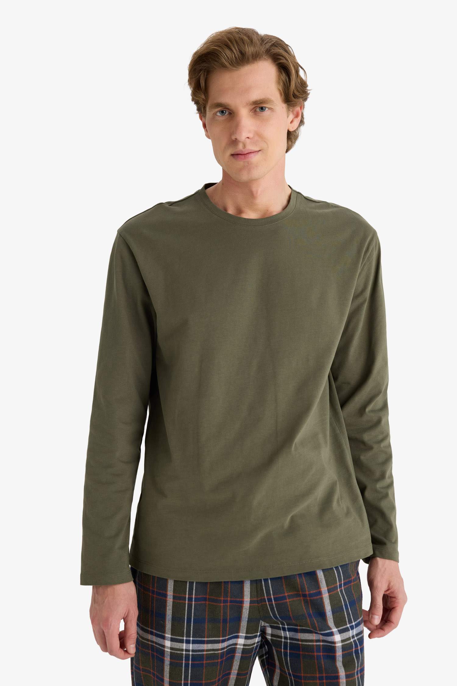 سيت بجامة كاروهات قصة عادية ردن طويل - قطعتين