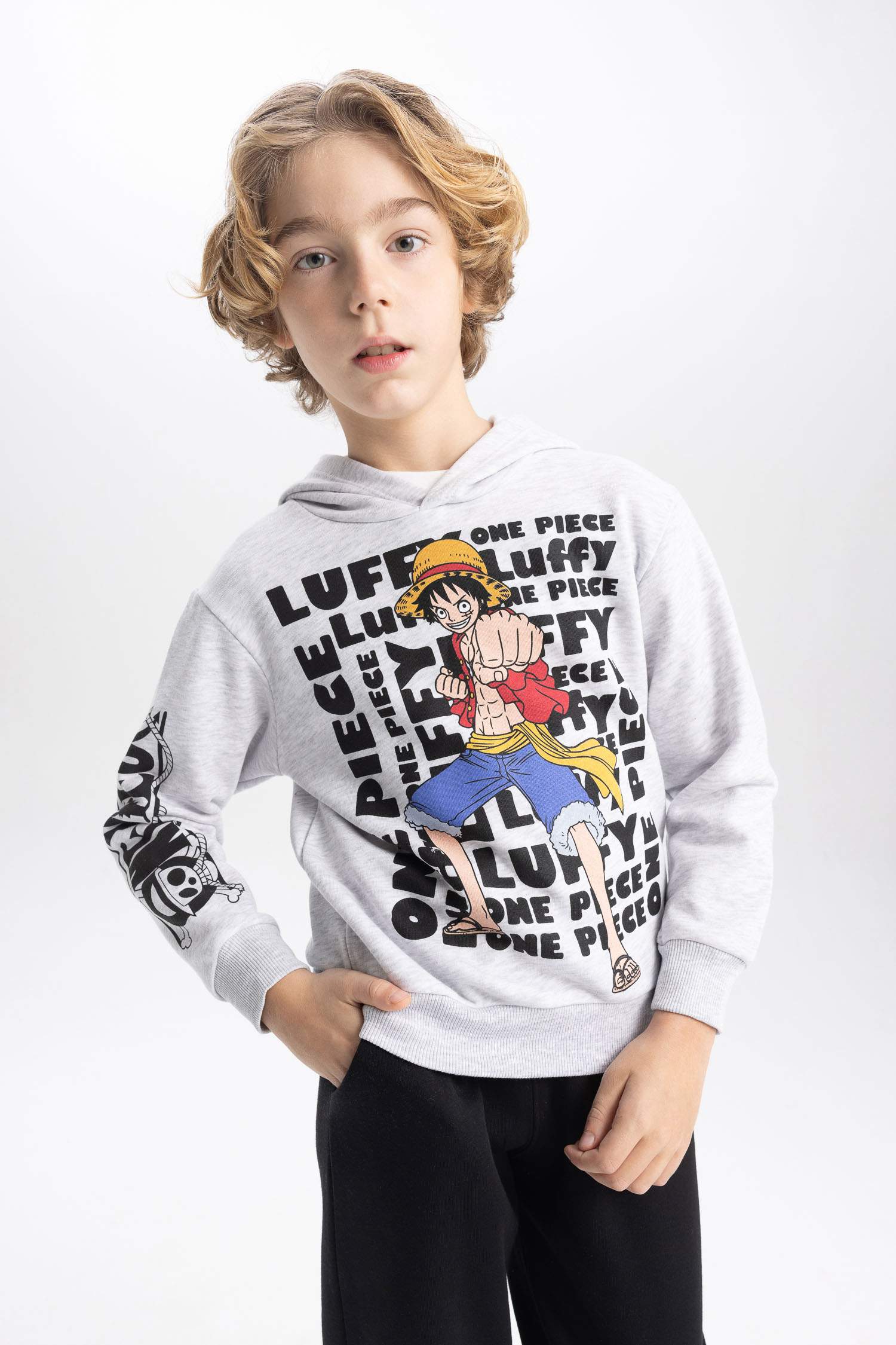 Erkek Çocuk One Piece Kapüşonlu Kalın Sweatshirt