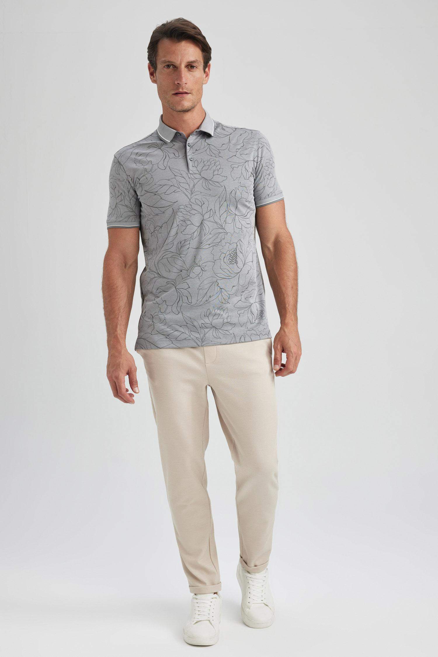 Slim Fit Floral Short Sleeve Polo T-Shirt