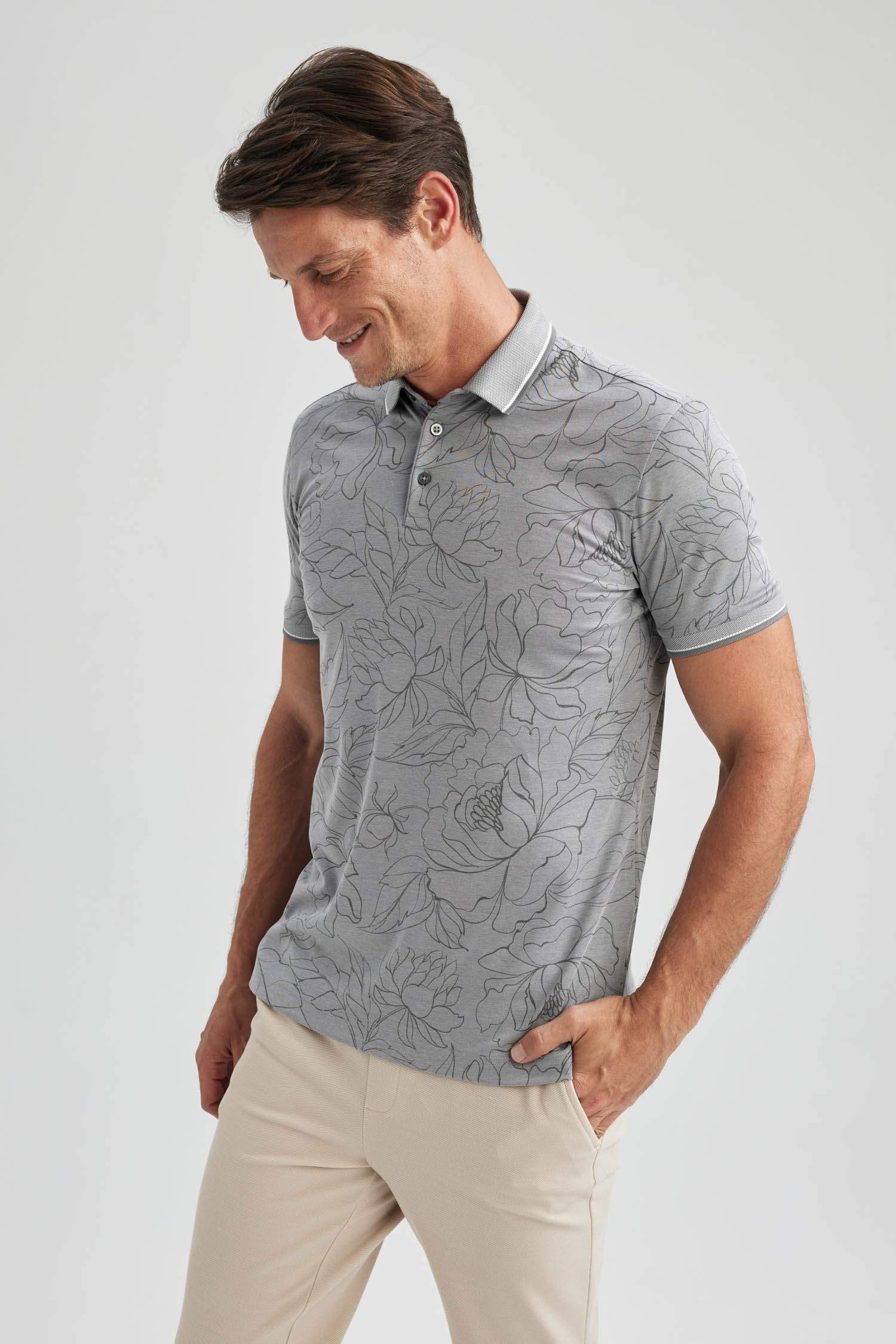 Slim Fit Floral Short Sleeve Polo T-Shirt