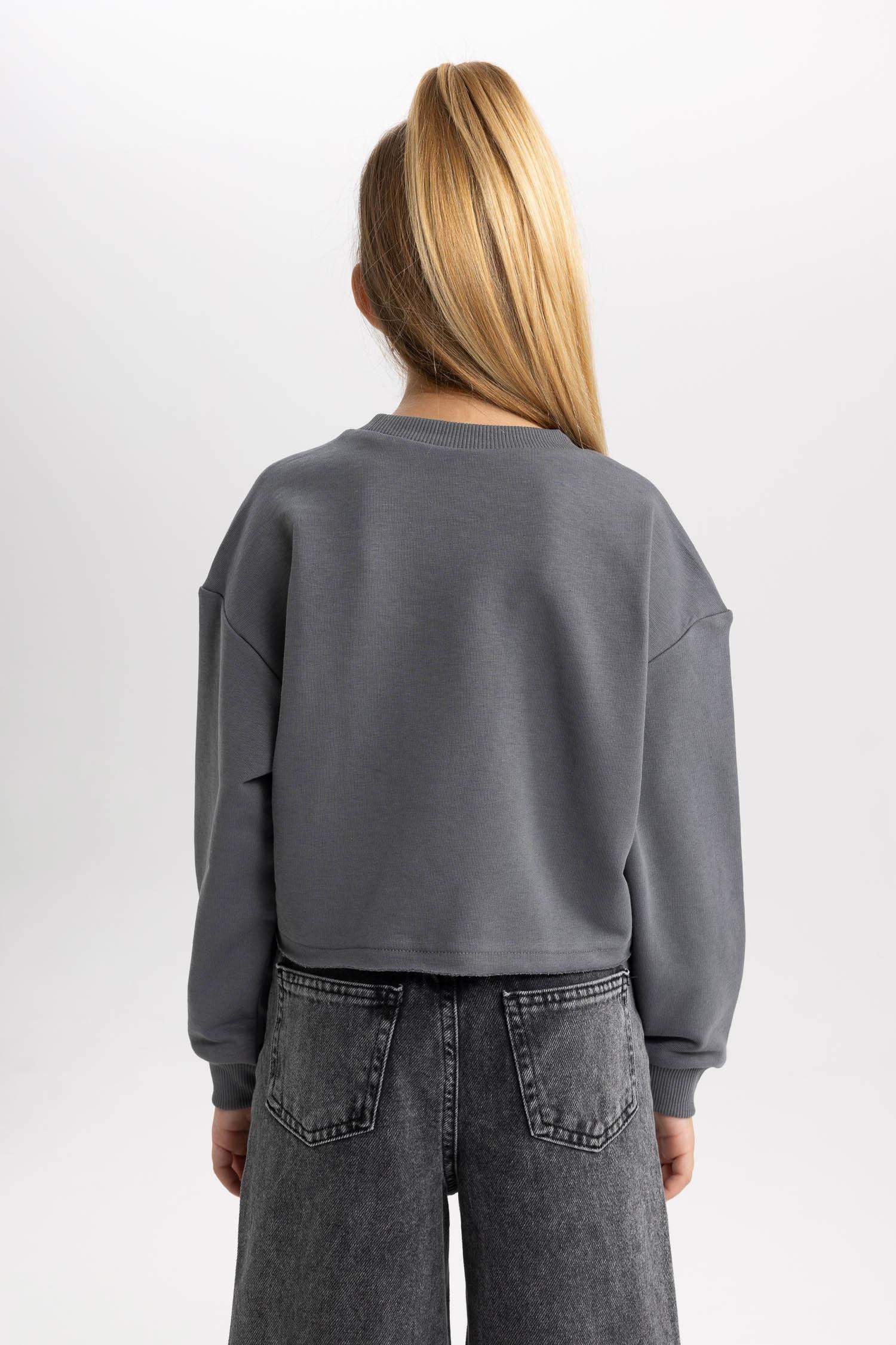 Kız Çocuk 2'li Takım Baskılı Crop Bisiklet Yaka  Sweatshirt Askılı Atlet