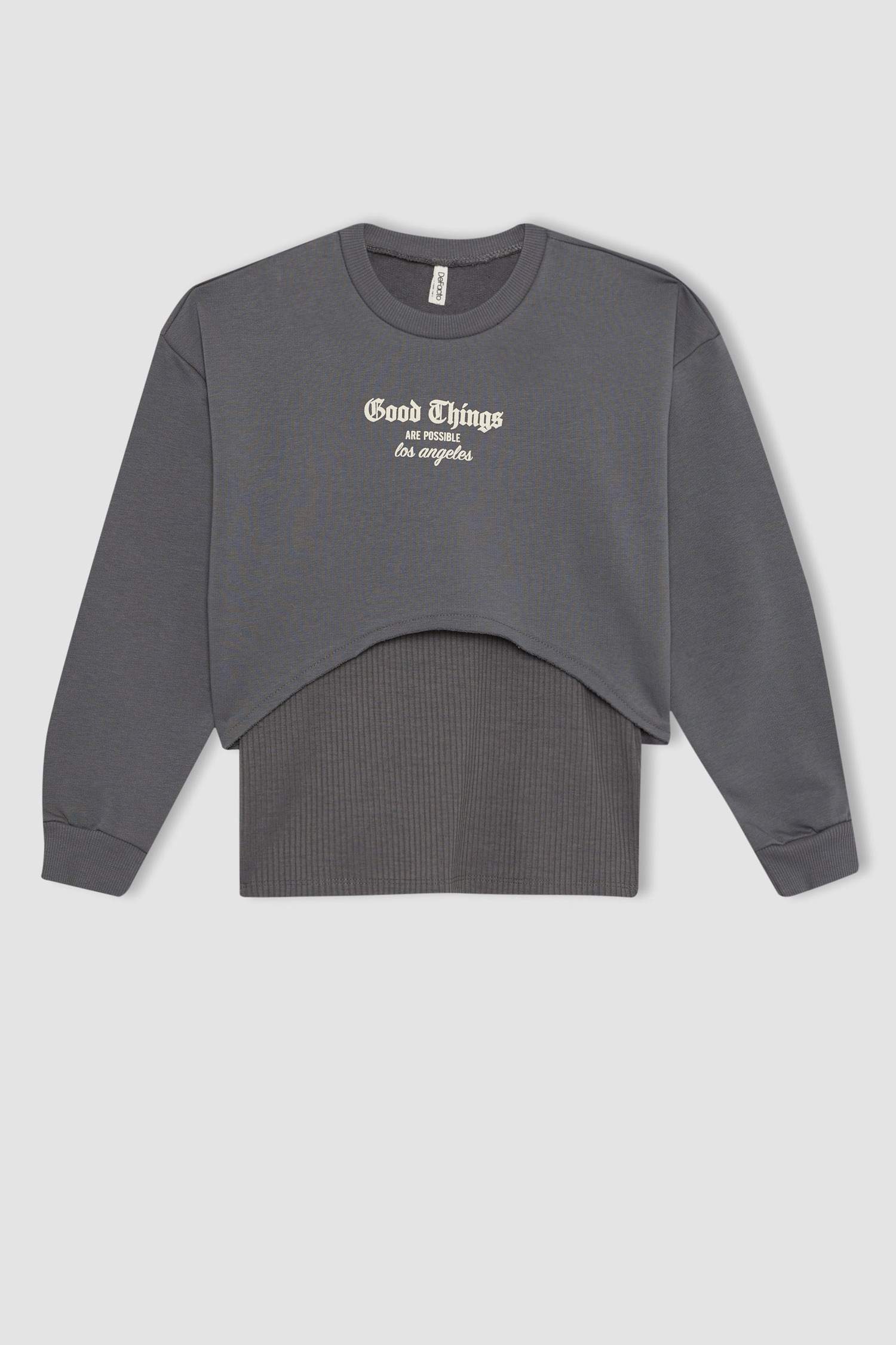 Kız Çocuk 2'li Takım Baskılı Crop Bisiklet Yaka  Sweatshirt Askılı Atlet