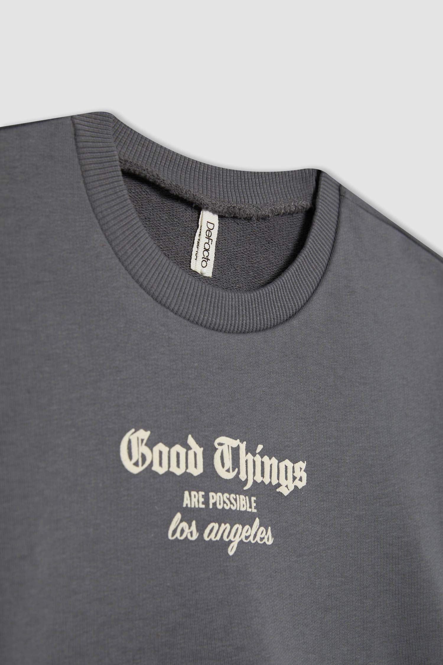 Kız Çocuk 2'li Takım Baskılı Crop Bisiklet Yaka  Sweatshirt Askılı Atlet