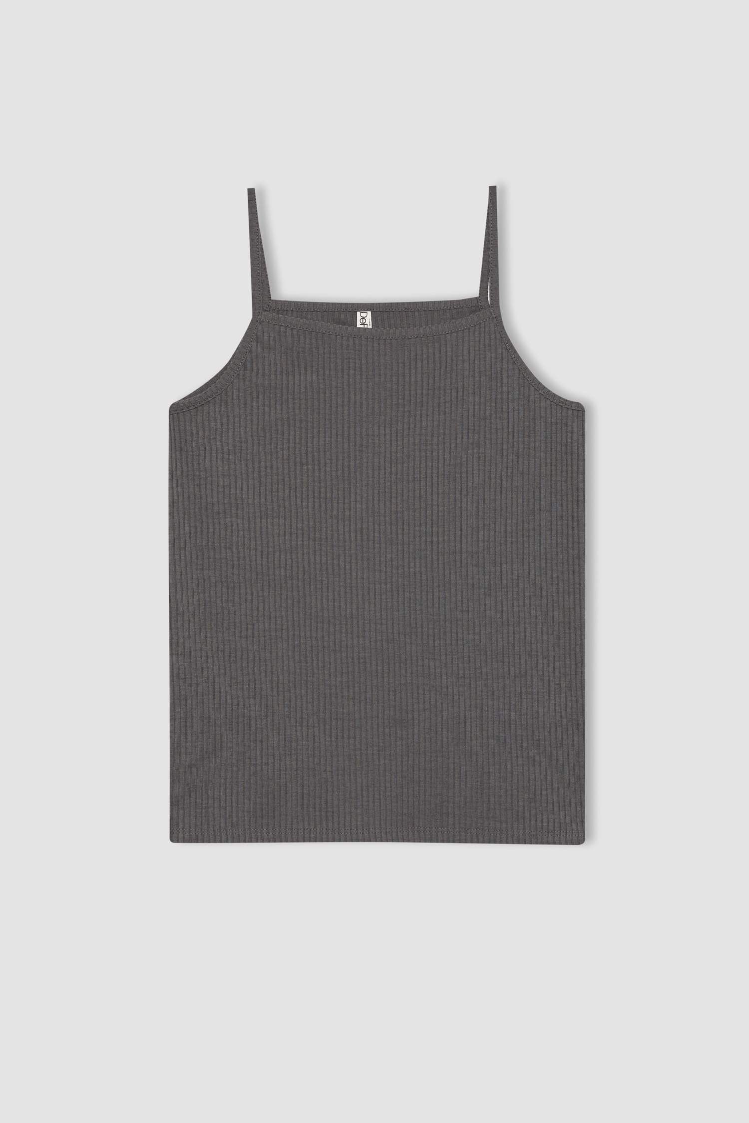 Kız Çocuk 2'li Takım Baskılı Crop Bisiklet Yaka  Sweatshirt Askılı Atlet