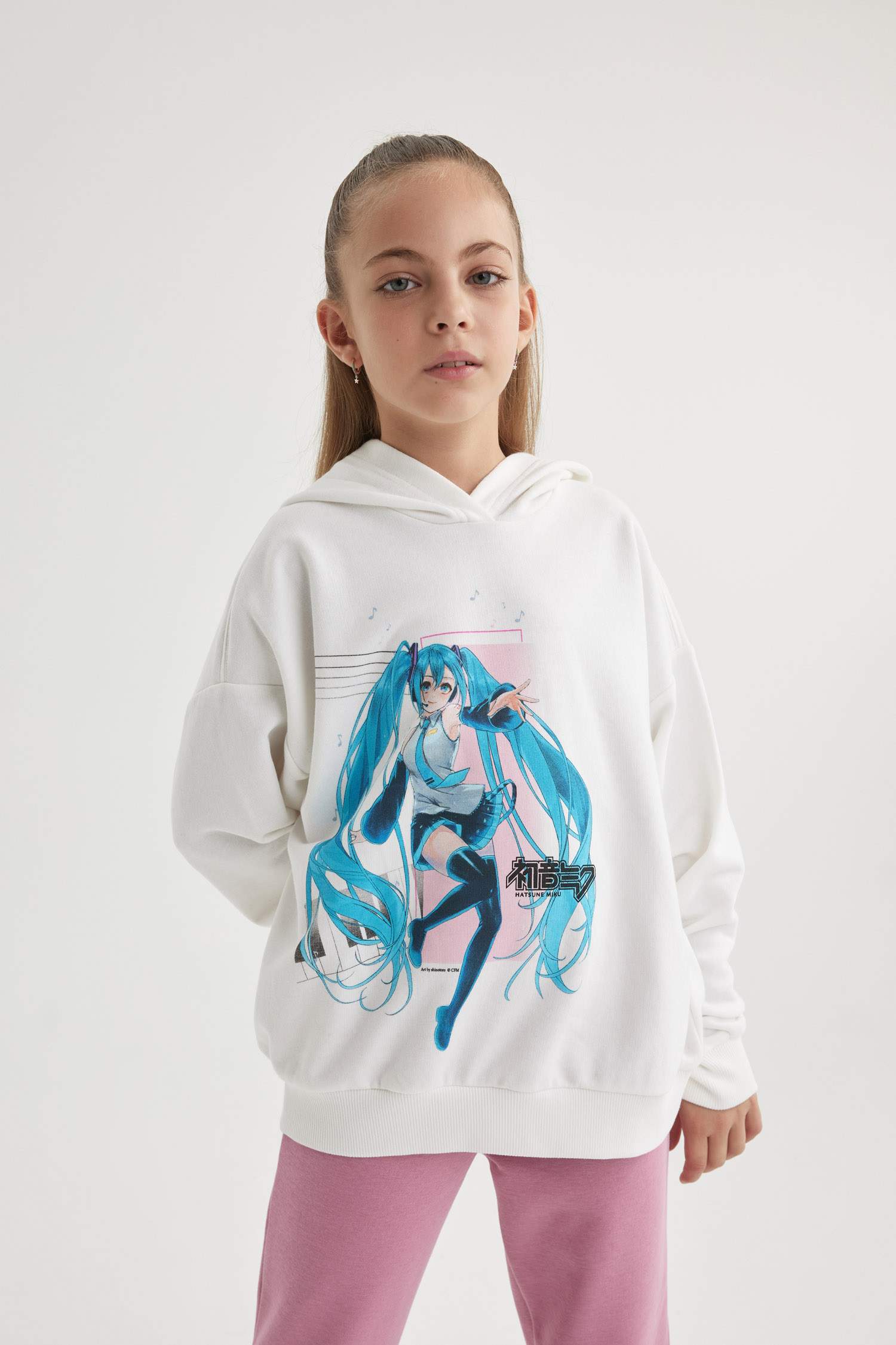 miku♡ Ekru Kız Çocuk - Genç Kız Kız Çocuk Hatsune Miku Oversize Geniş