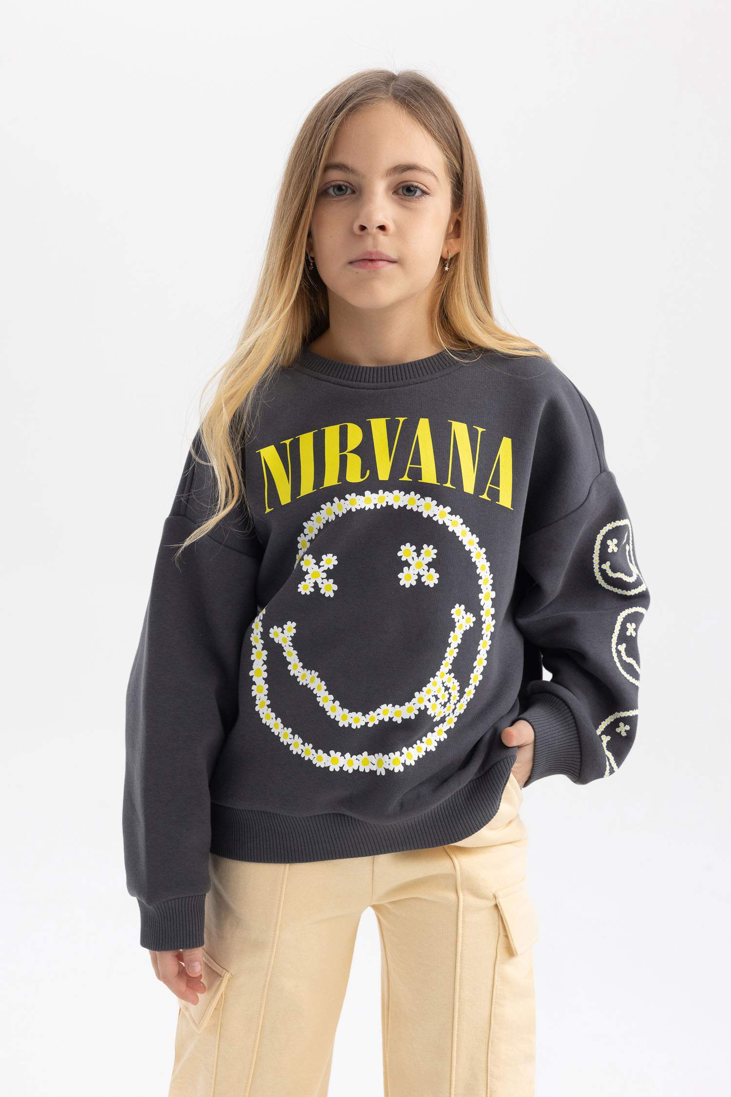 Antrasit Kız Çocuk - Genç Kız Kız Çocuk Nirvana Oversize Geniş