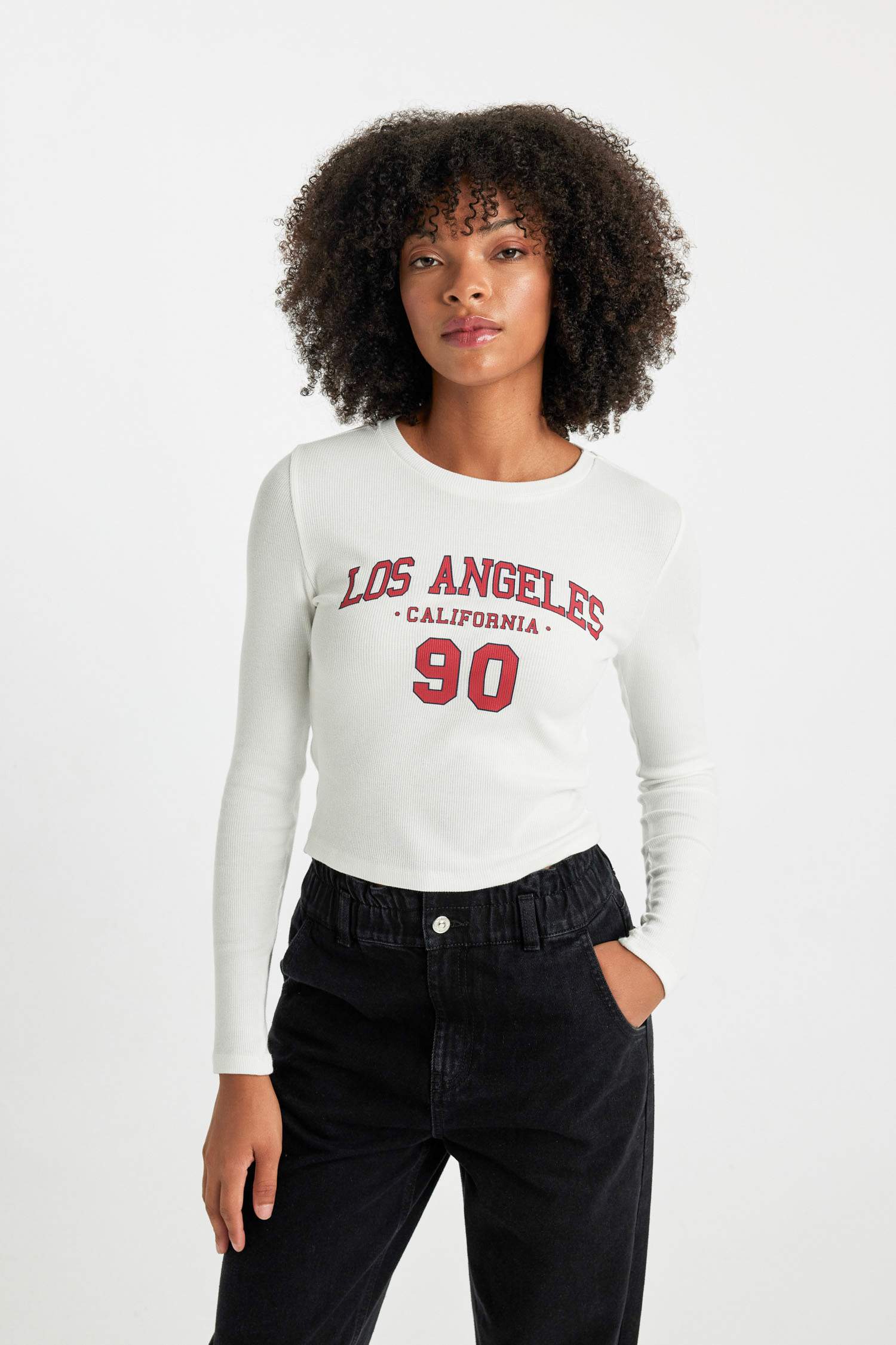 تي شيرت كم طويل سليم فيت برقبة مستديرة