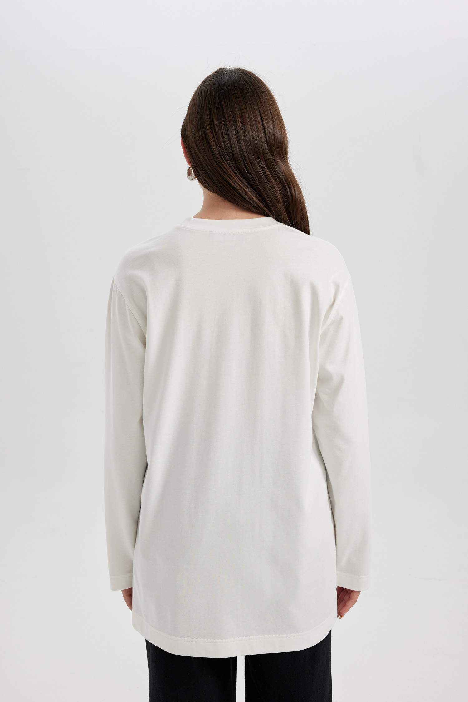 Regular Fit Crew Neck Slogan Pattern Long Sleeve Tunic