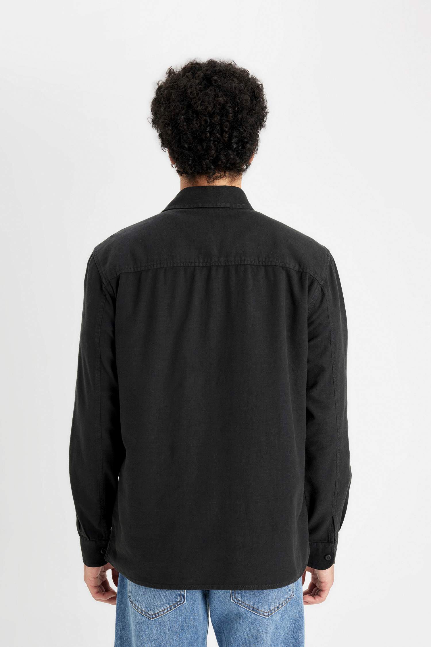 %100 Pamuk Regular Fit Polo Yaka Basic Düz Uzun Kollu Gömlek