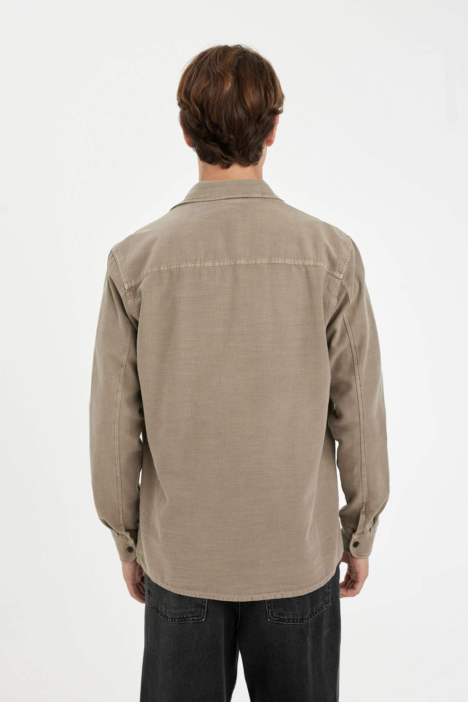 %100 Pamuk Regular Fit Polo Yaka Basic Düz Uzun Kollu Gömlek