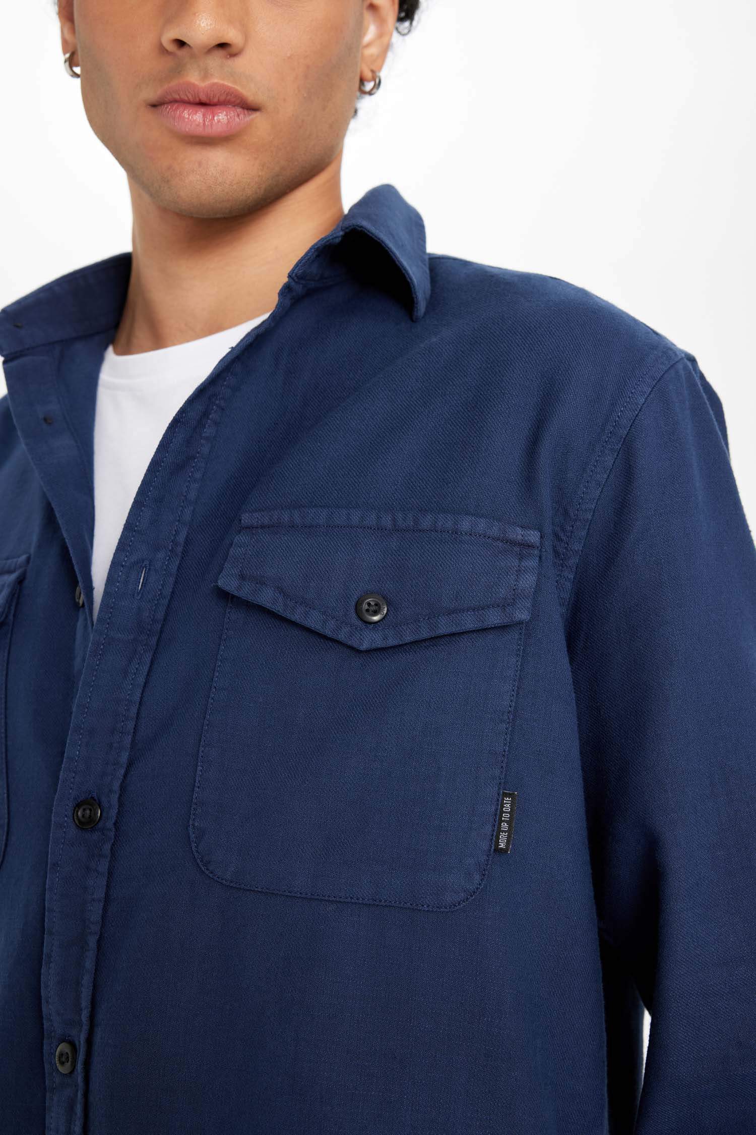 %100 Pamuk Regular Fit Polo Yaka Basic Düz Uzun Kollu Gömlek