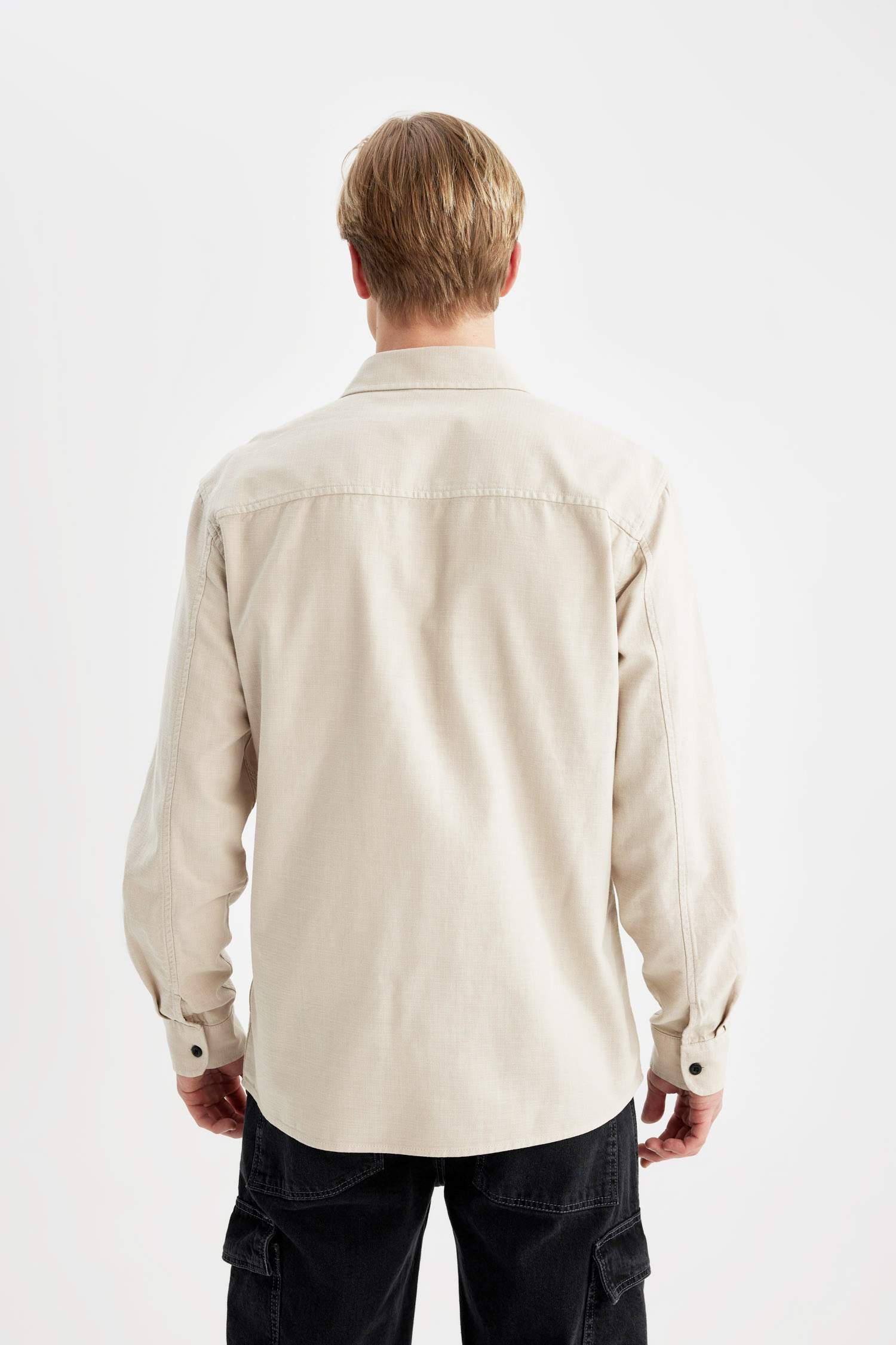 %100 Pamuk Regular Fit Polo Yaka Basic Düz Uzun Kollu Gömlek