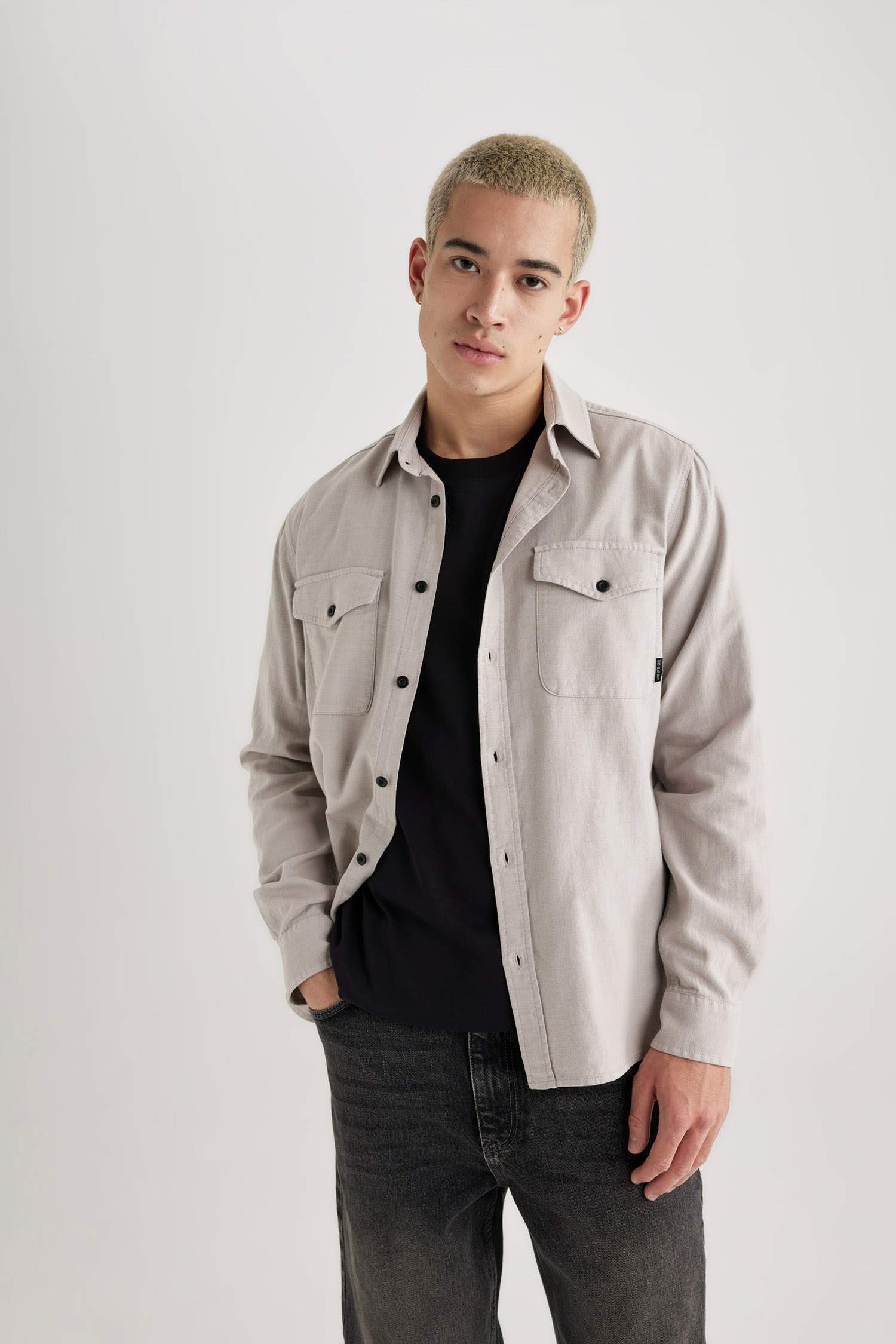 %100 Pamuk Regular Fit Polo Yaka Basic Düz Pamuklu Uzun Kollu Gömlek