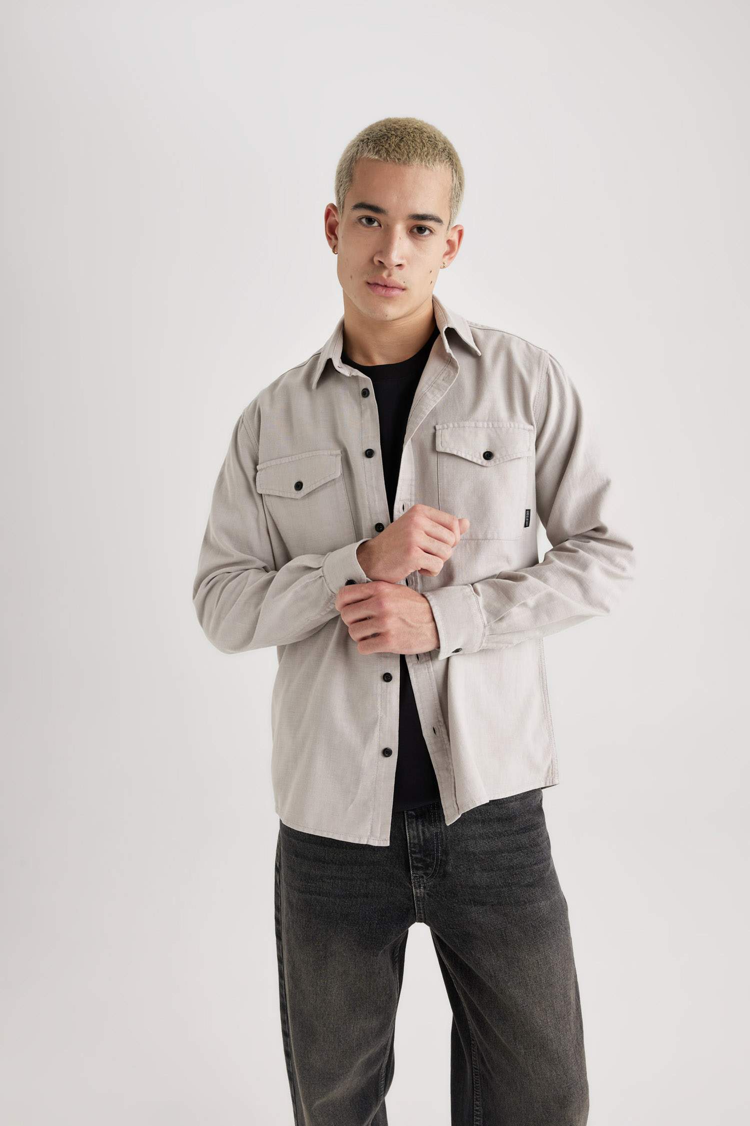 %100 Pamuk Regular Fit Polo Yaka Basic Düz Pamuklu Uzun Kollu Gömlek