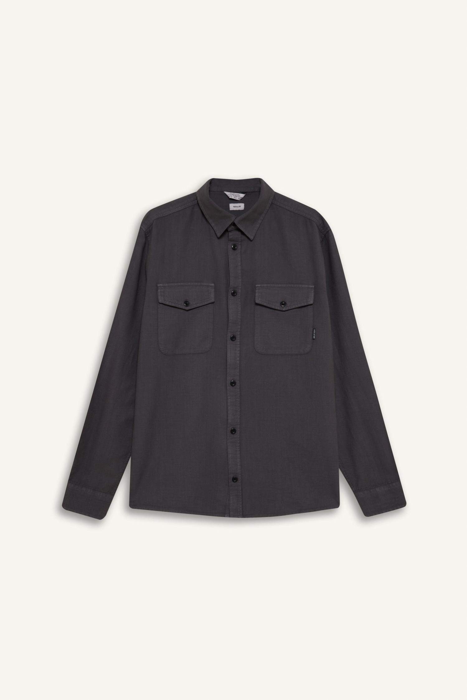 %100 Pamuk Regular Fit Polo Yaka Basic Düz Uzun Kollu Gömlek