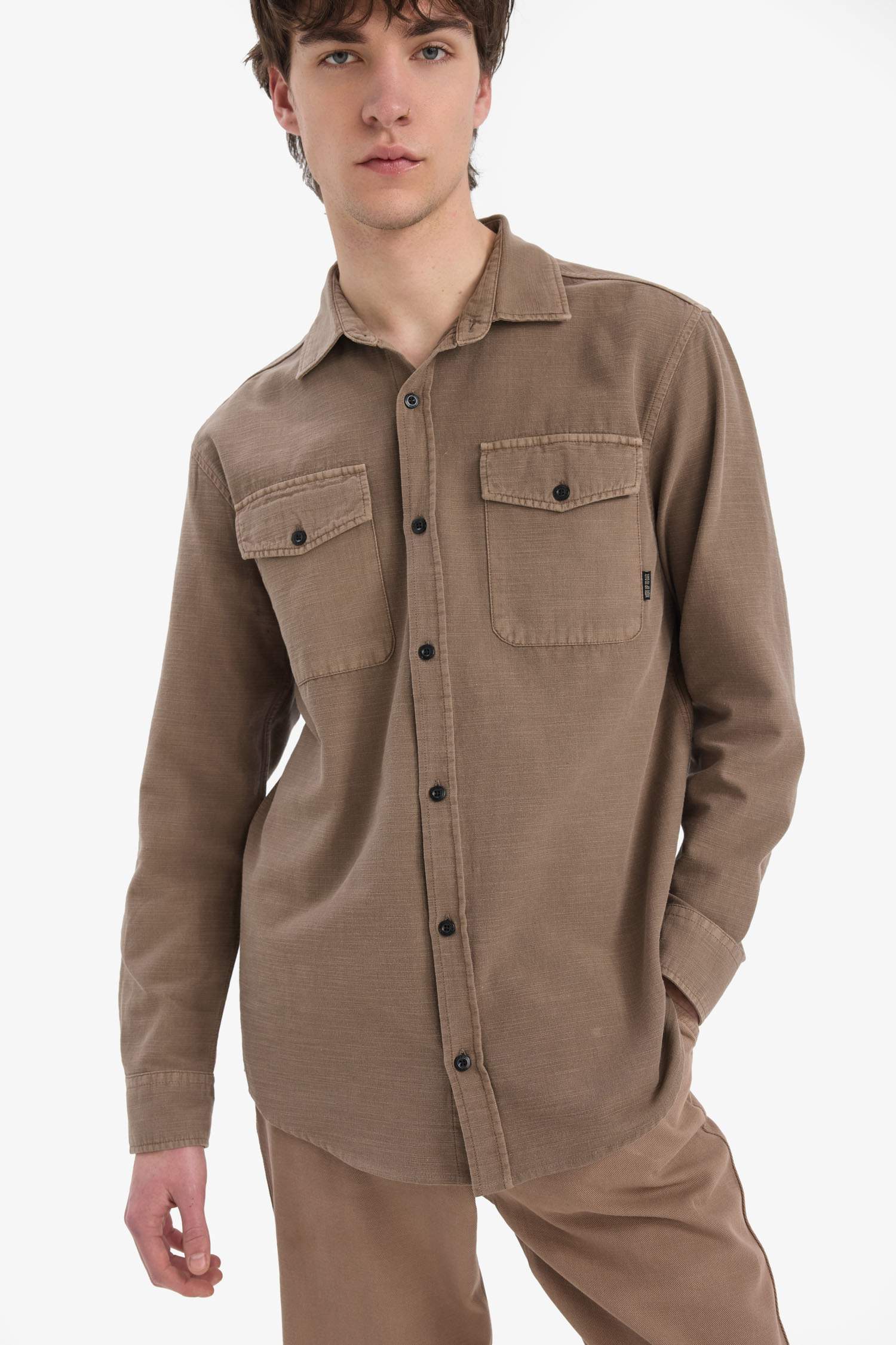 %100 Pamuk Regular Fit Polo Yaka Basic Düz Uzun Kollu Gömlek