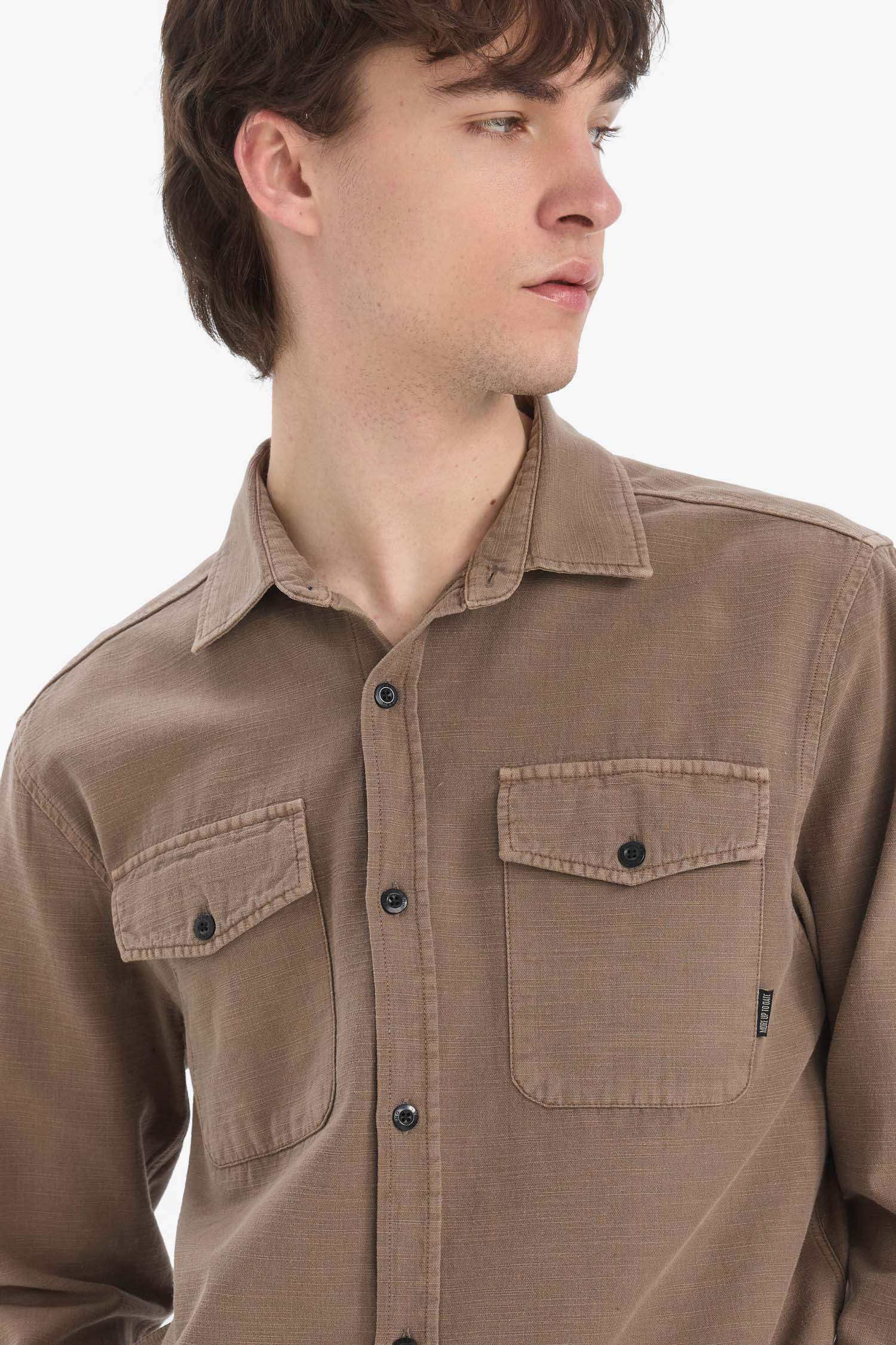 %100 Pamuk Regular Fit Polo Yaka Basic Düz Uzun Kollu Gömlek