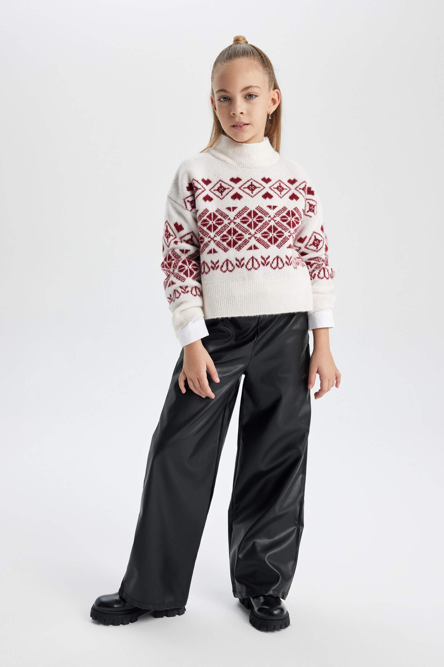 Kız Çocuk Yılbaşı Temalı Bisiklet Yaka Triko Kazak