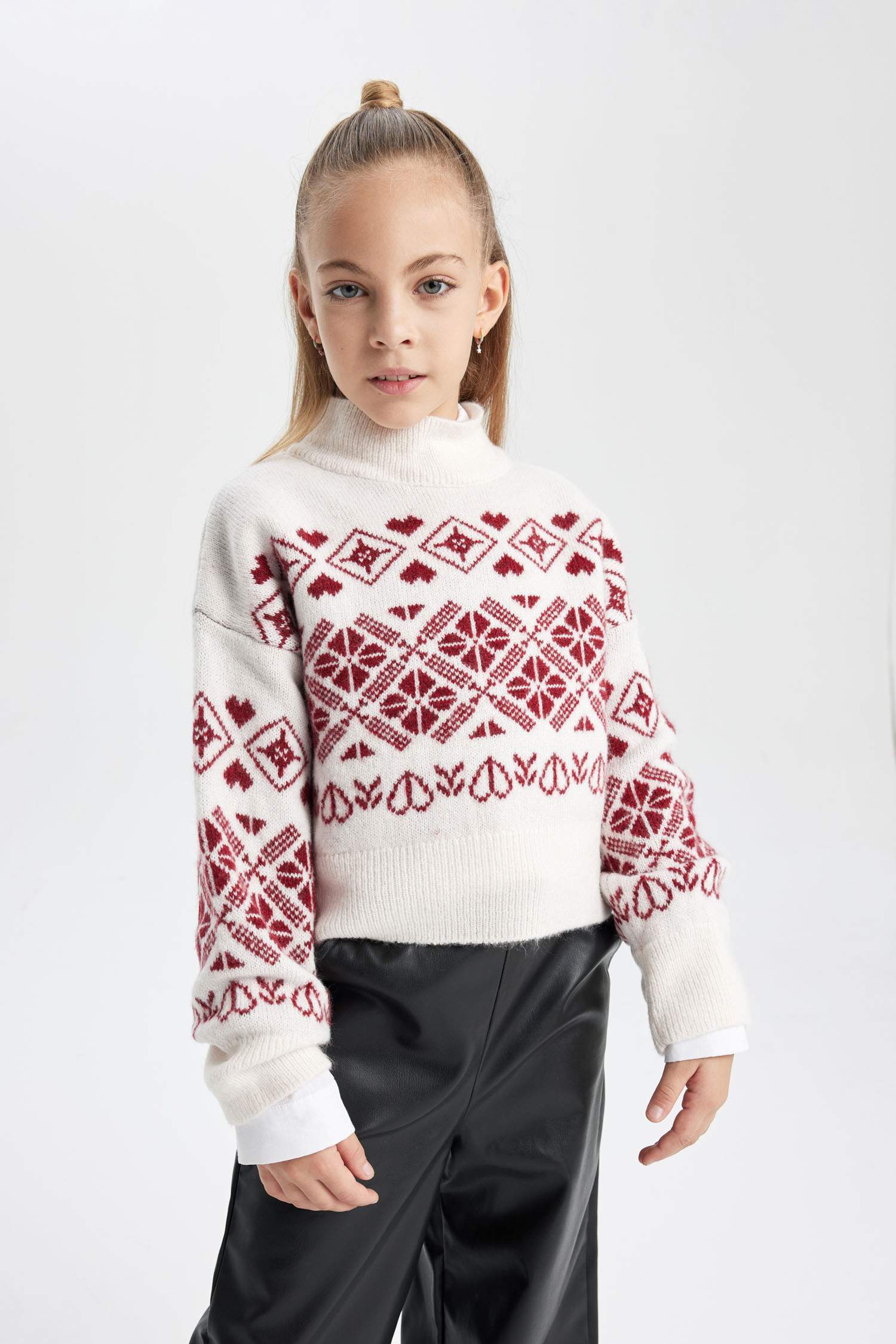 Kız Çocuk Yılbaşı Temalı Bisiklet Yaka Triko Kazak