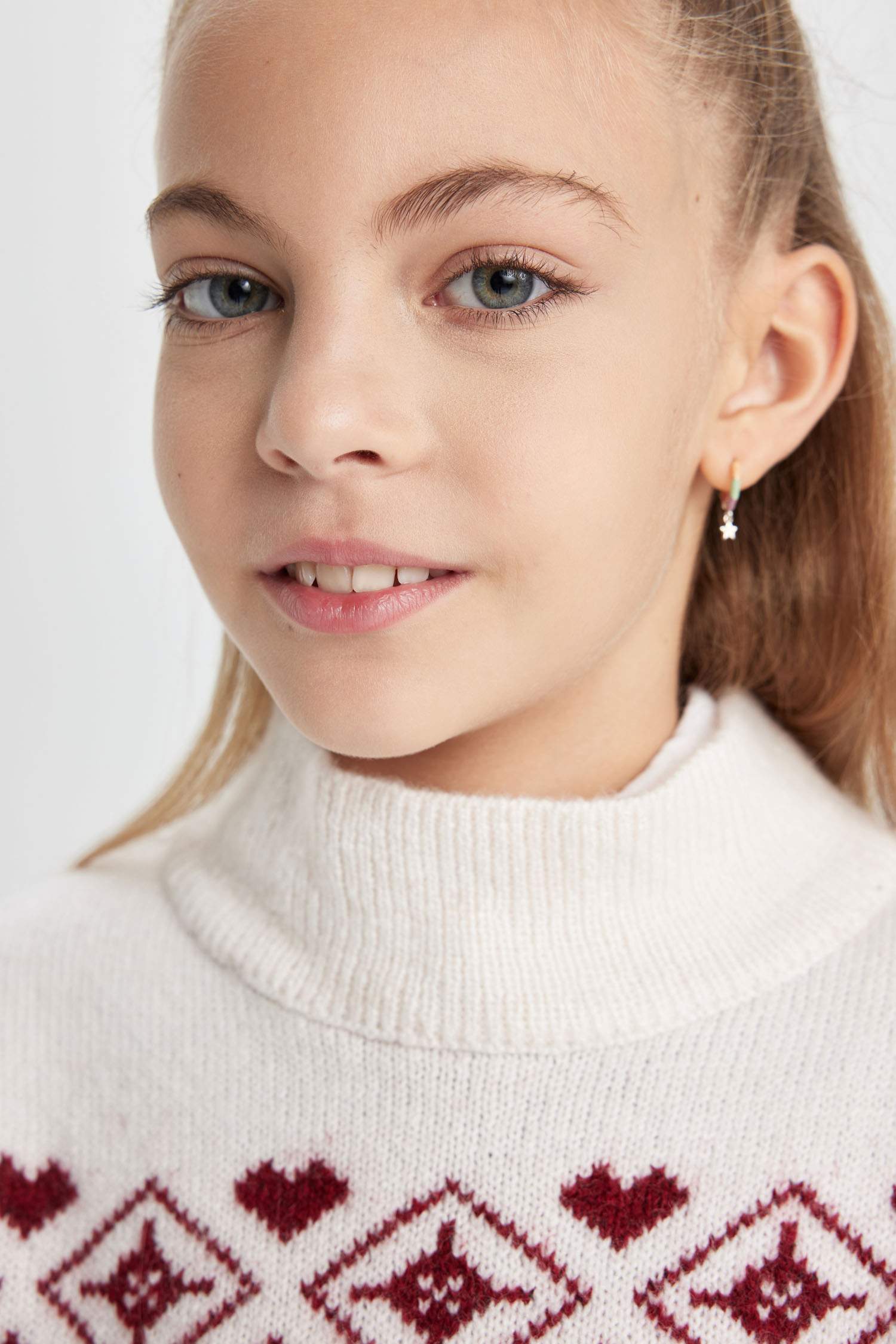 Kız Çocuk Yılbaşı Temalı Bisiklet Yaka Triko Kazak