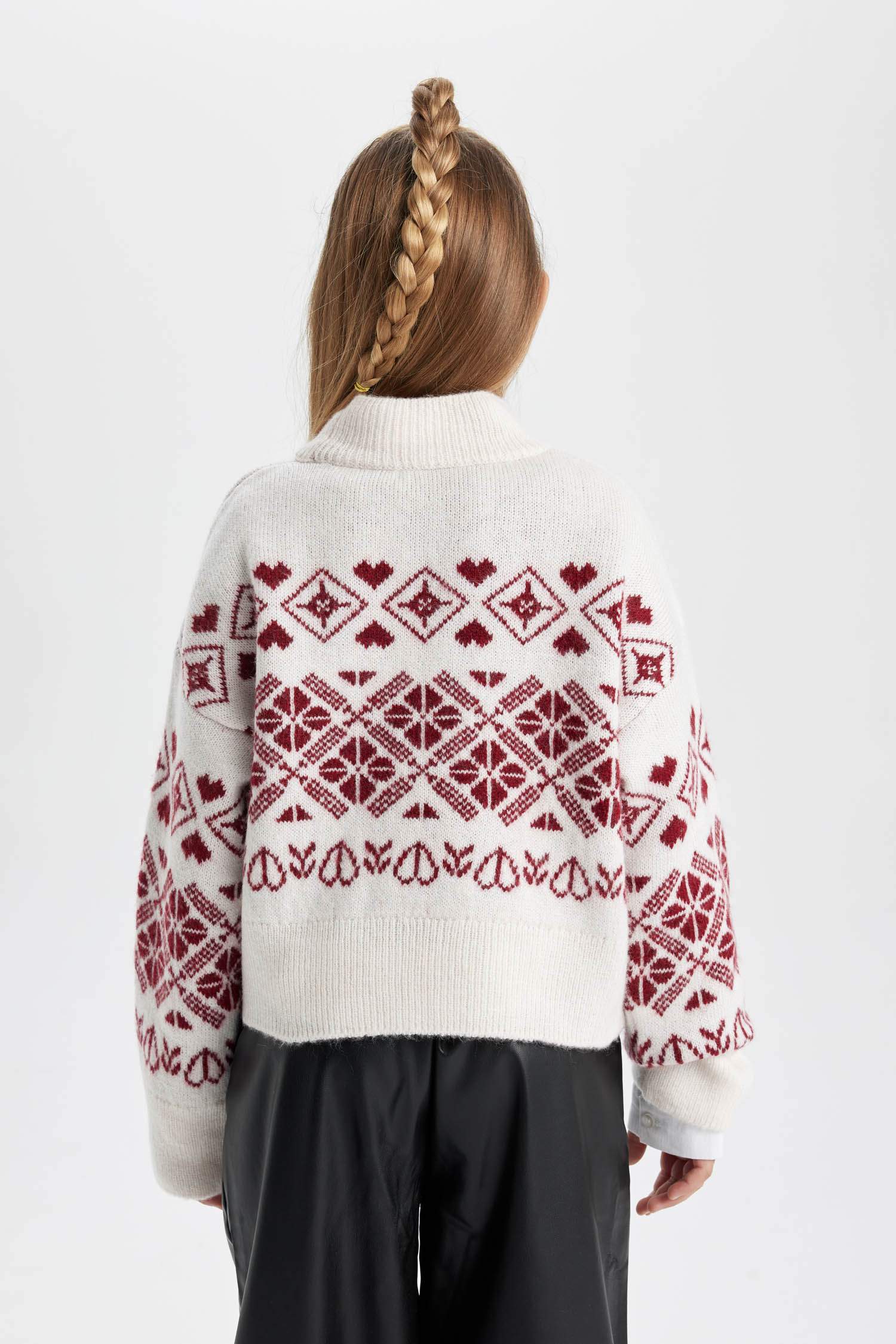 Kız Çocuk Yılbaşı Temalı Bisiklet Yaka Triko Kazak