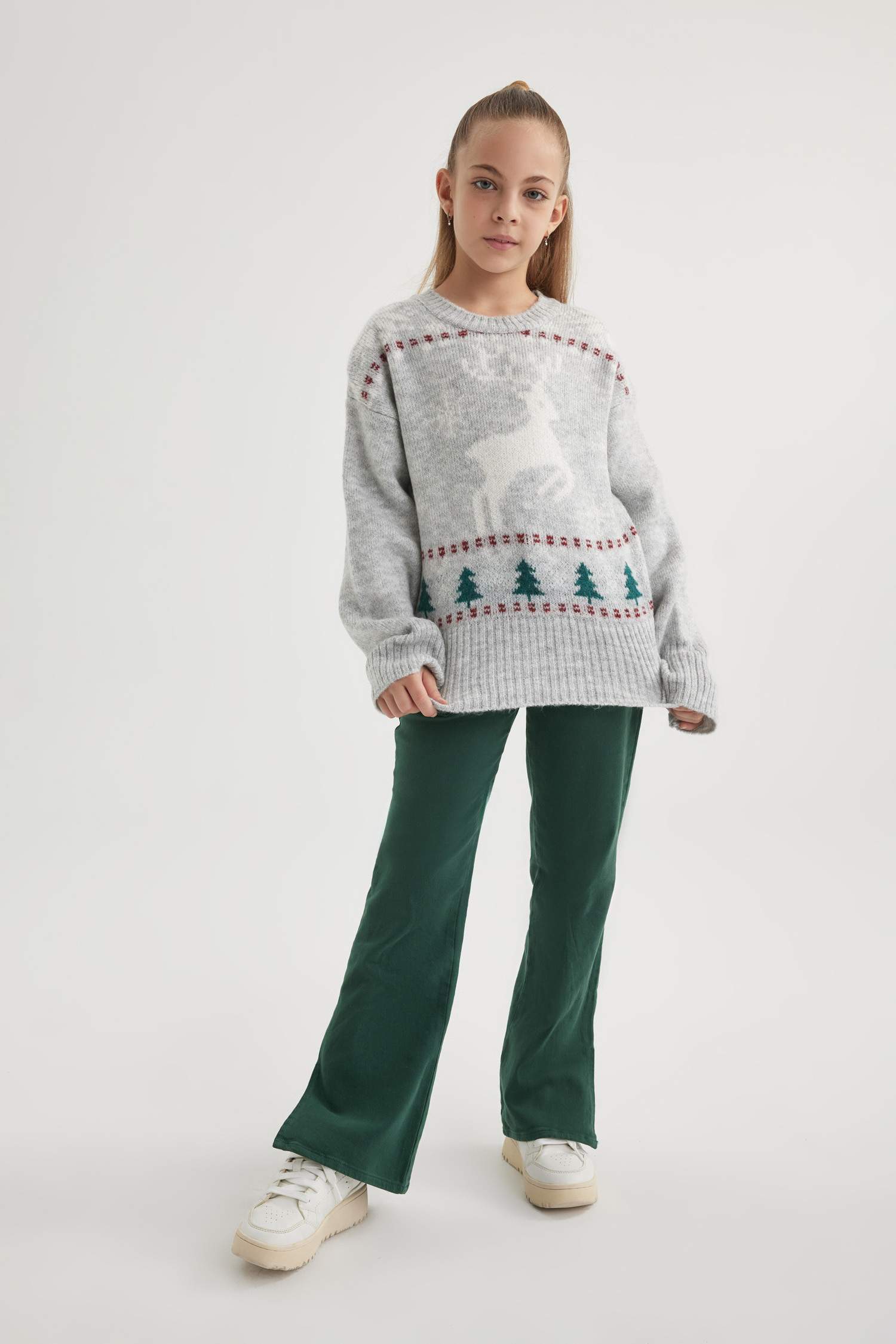 Kız Çocuk Yılbaşı Temalı Bisiklet Yaka Triko Kazak