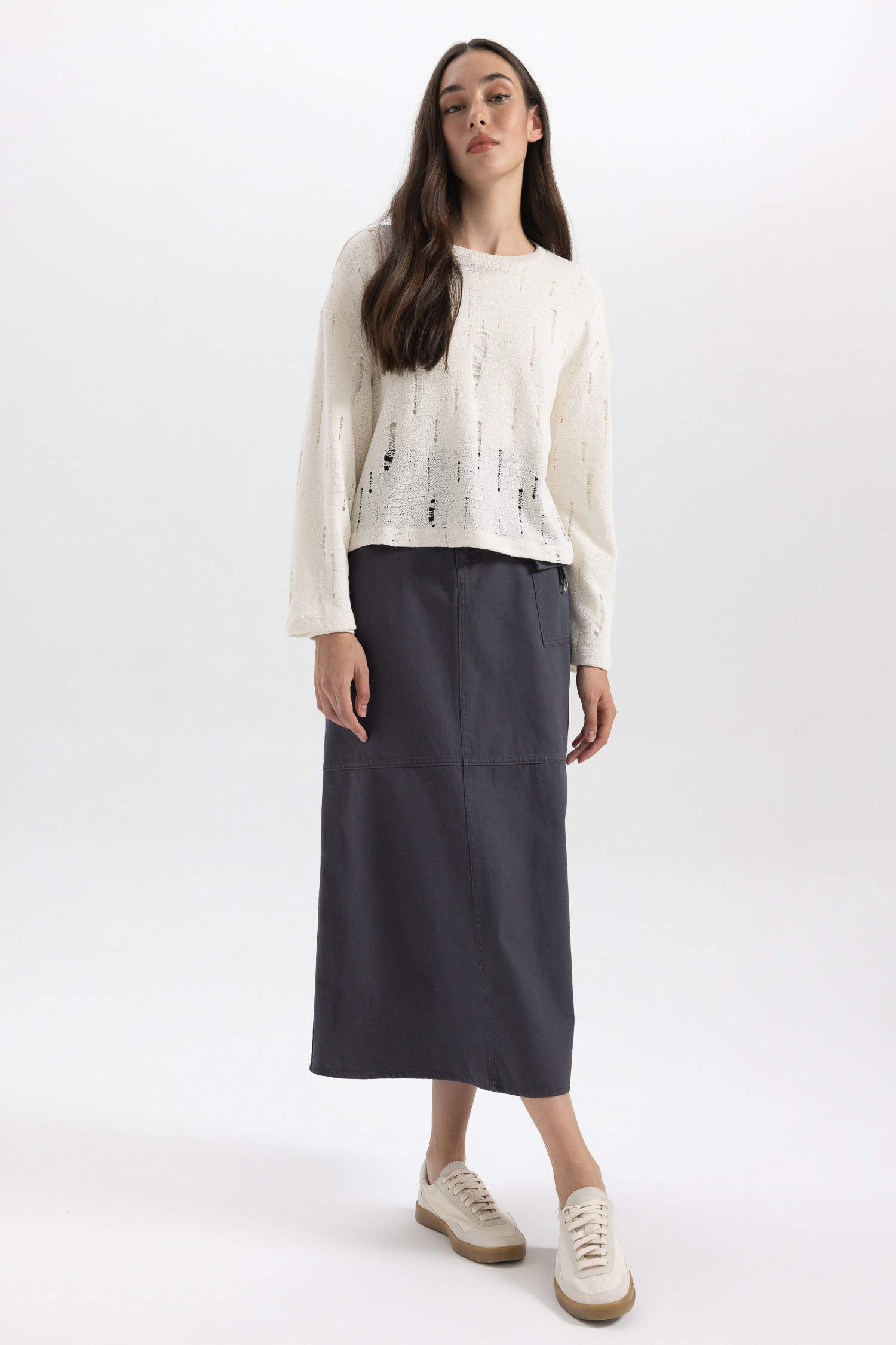 Anthracite Woman Wowen Fabrics Skirt 2931984 | DeFacto