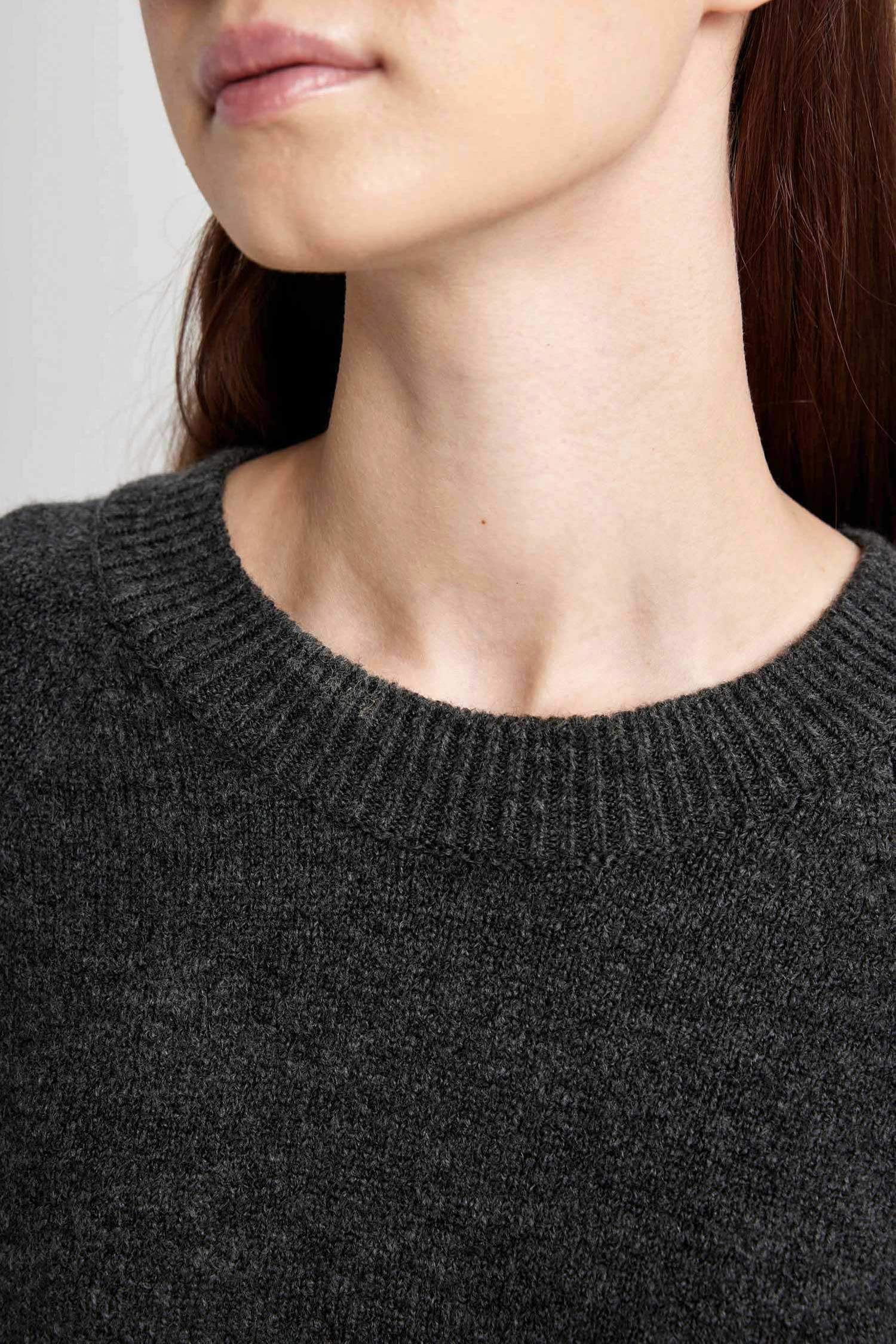 Regular Fit Bisiklet Yaka Basic Düz Triko Kazak Tunik