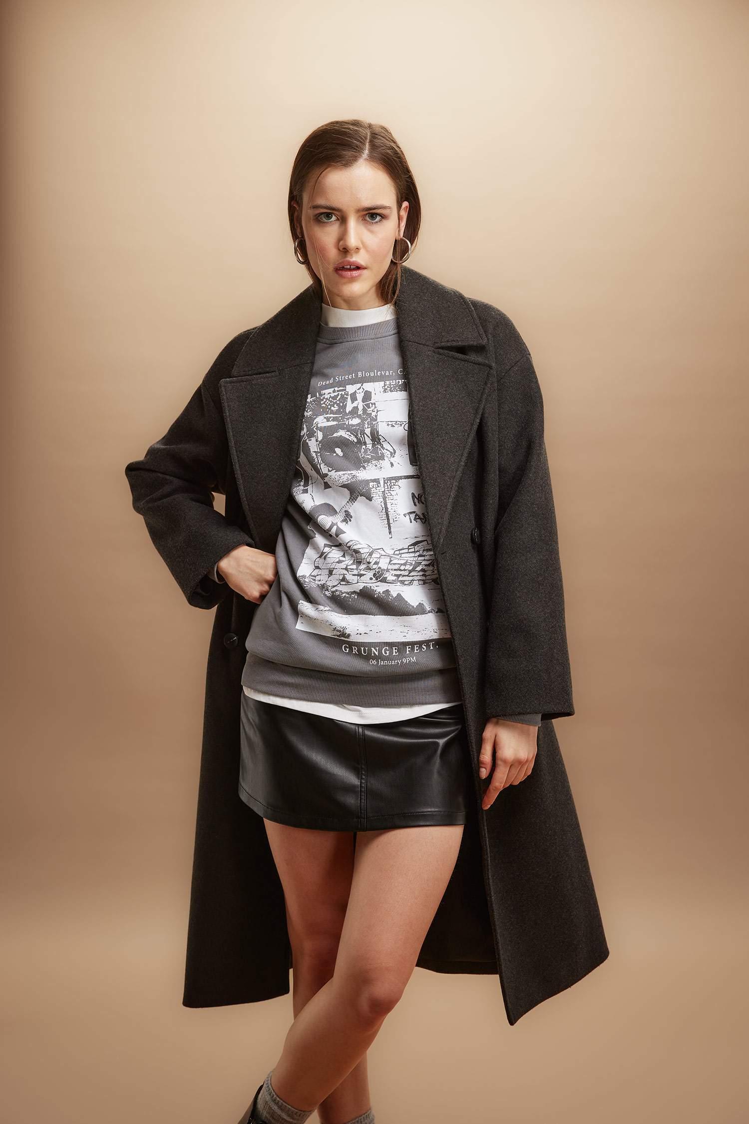 Coool A Kesim Suni Deri Mini Etek