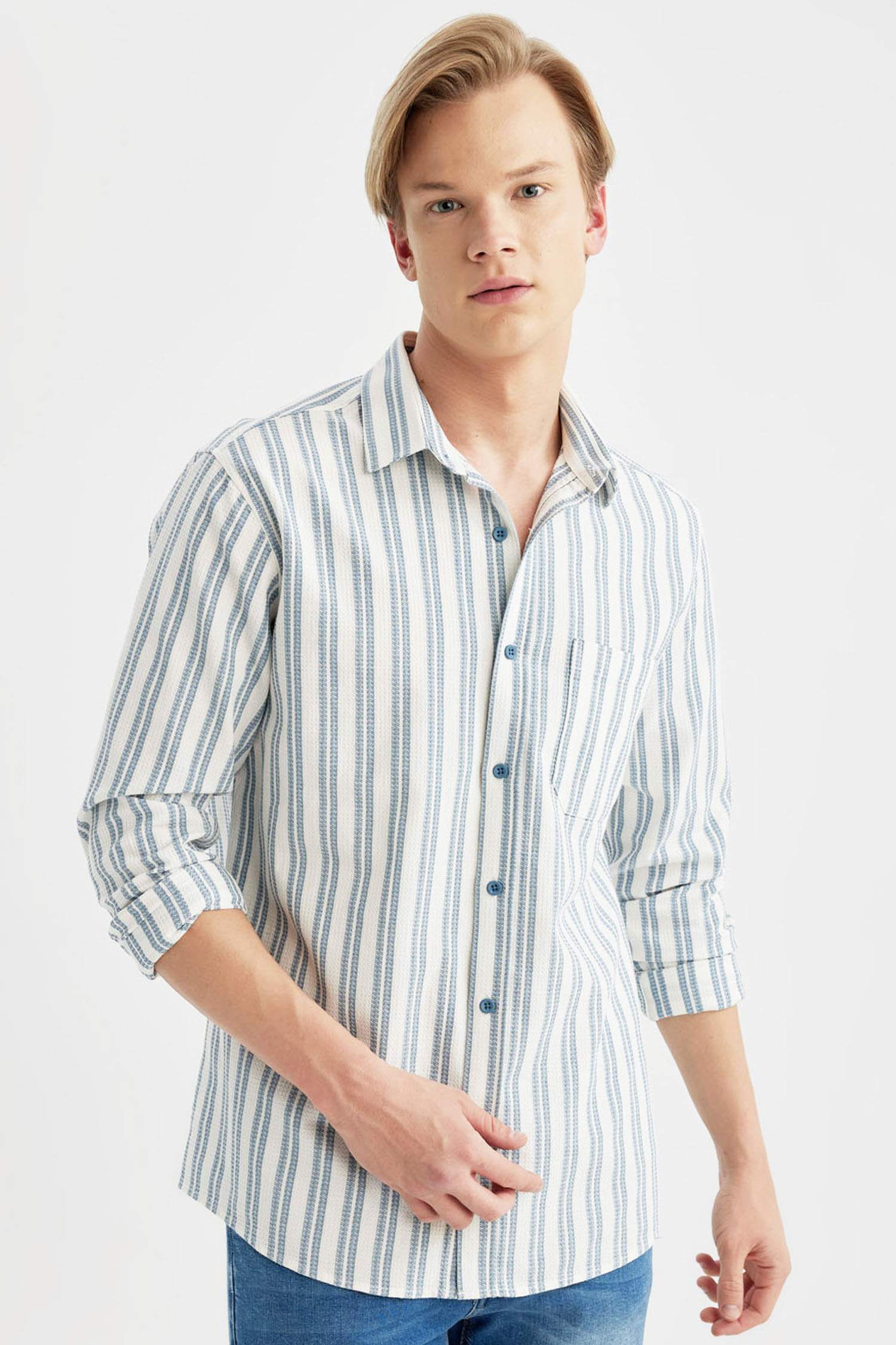 Regular Fit Cotton Striped Long Sleeve Shirt