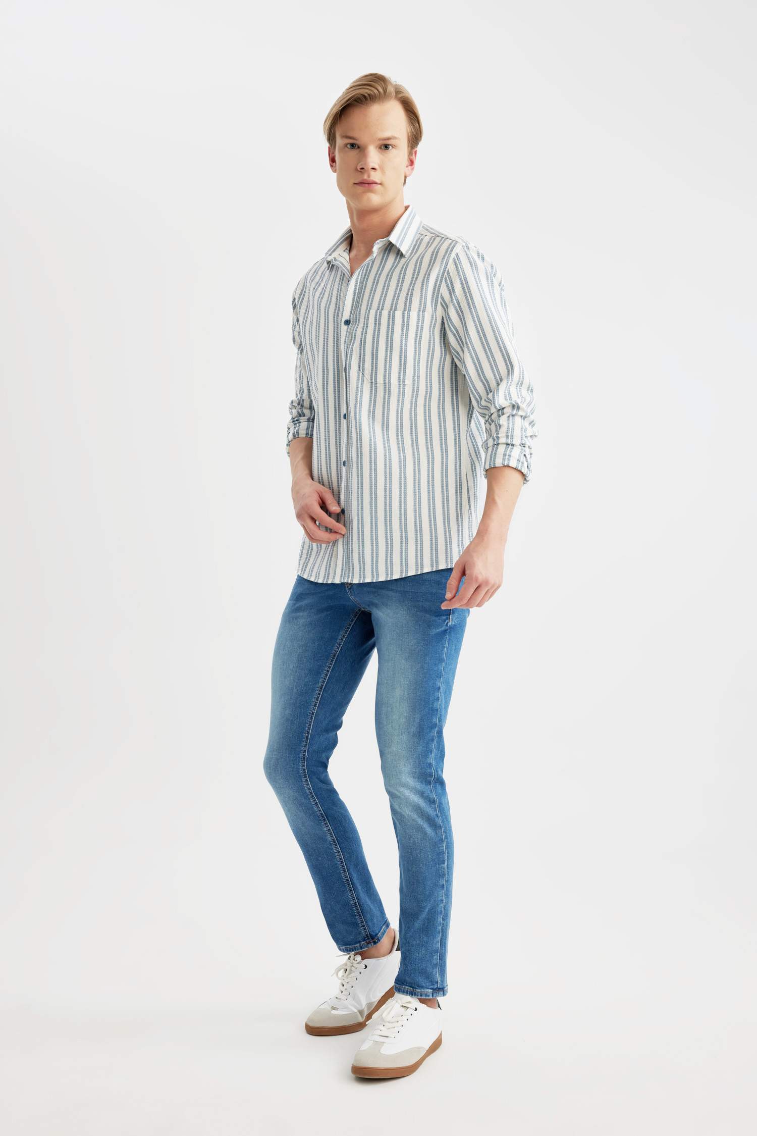 Regular Fit Cotton Striped Long Sleeve Shirt