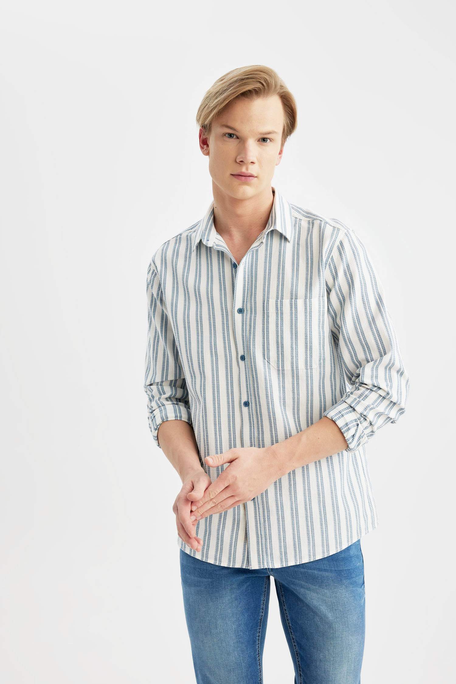 Regular Fit Cotton Striped Long Sleeve Shirt