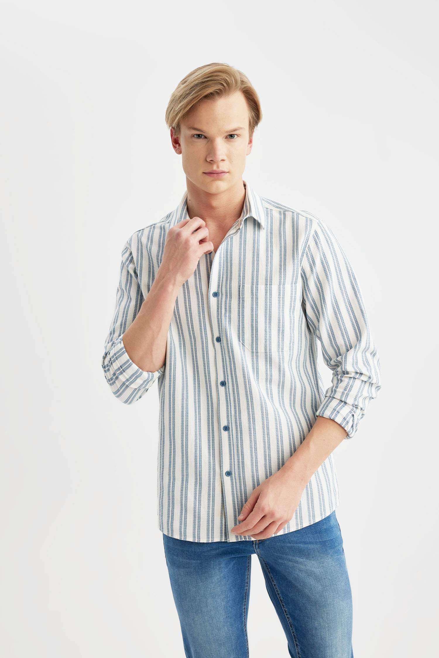 Regular Fit Cotton Striped Long Sleeve Shirt