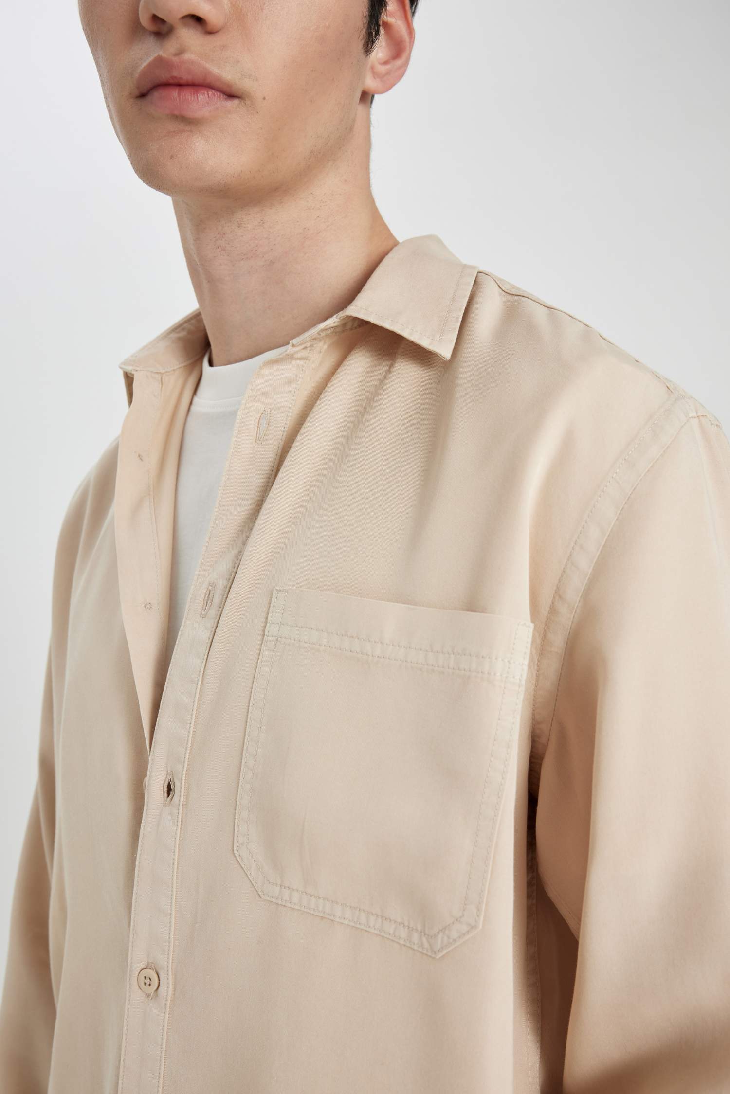 Regular Fit Basic Düz Tensel Uzun Kollu Gömlek