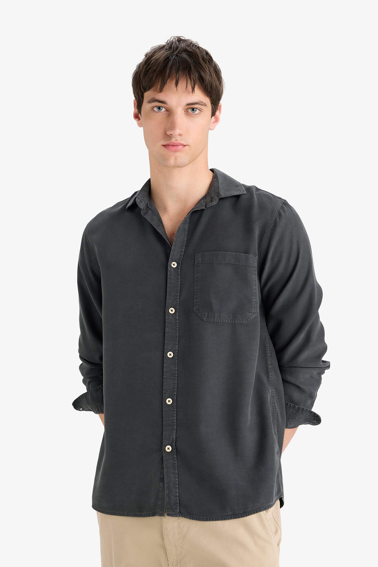 Regular Fit Basic Tencel Long Sleeve Shirt