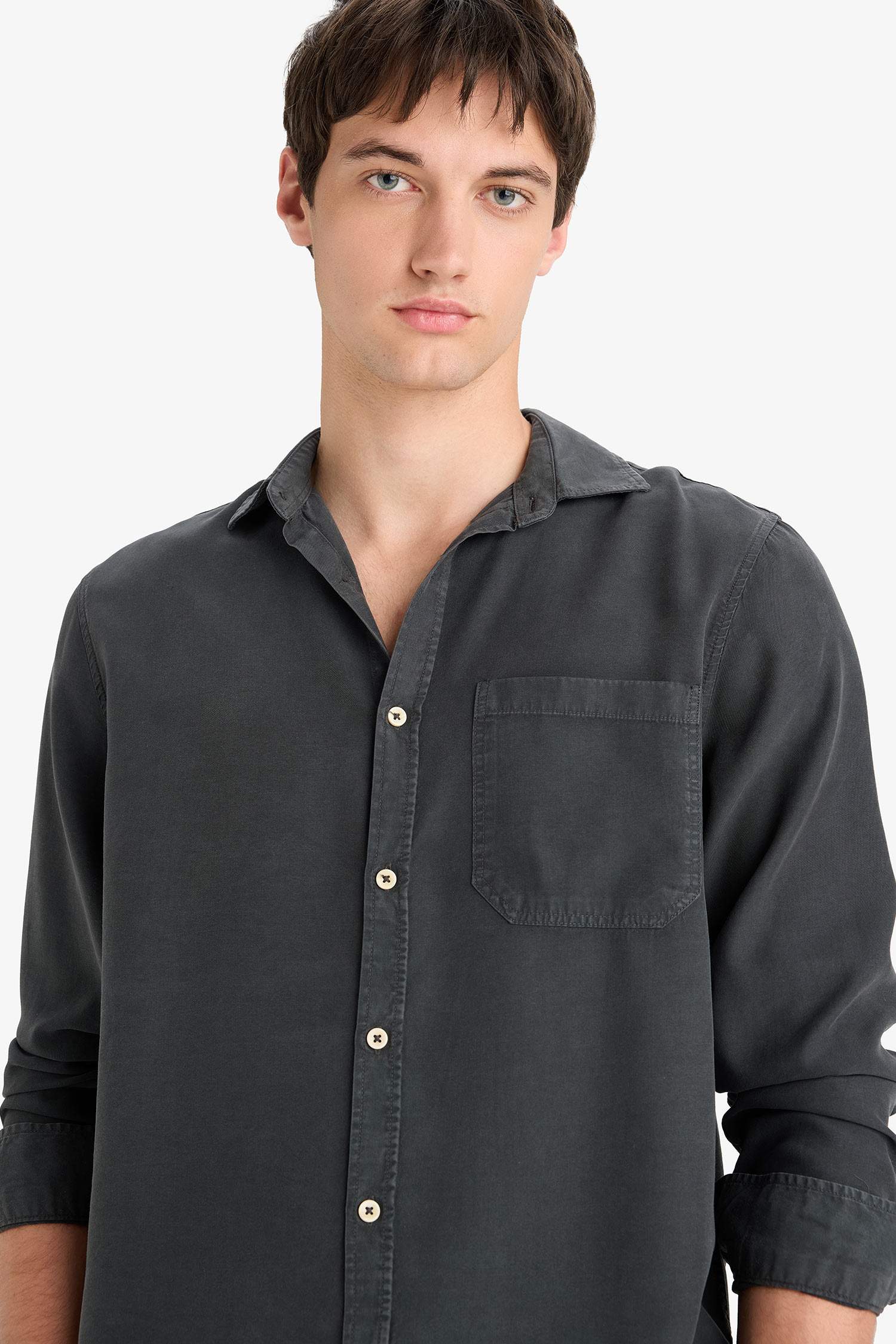 Regular Fit Basic Tencel Long Sleeve Shirt