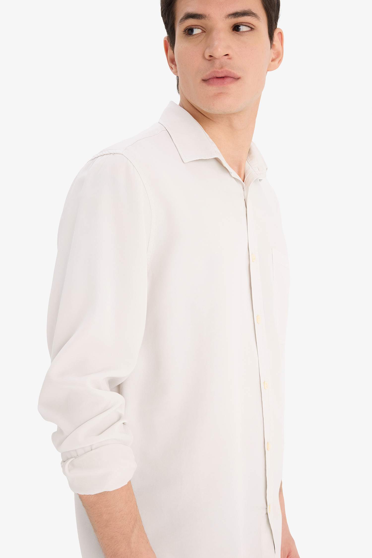 Regular Fit Basic Düz Tensel Uzun Kollu Gömlek